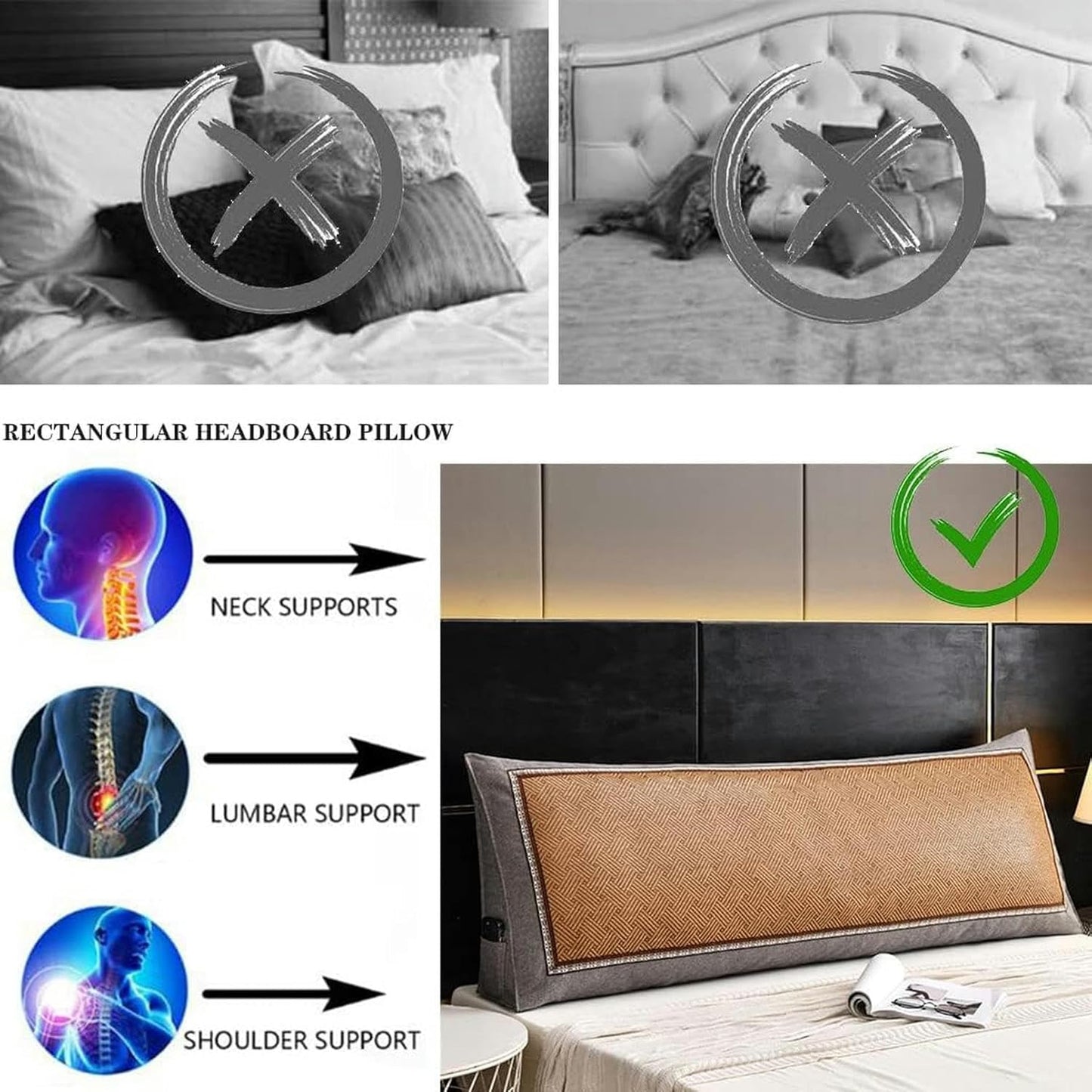 Triangular Headboard Pillow, Soft Triangle Cushion Reading Pillow Large Bolster Backrest Positioning Support Wedge Pillow, for Daybed Bed with Removable Cover