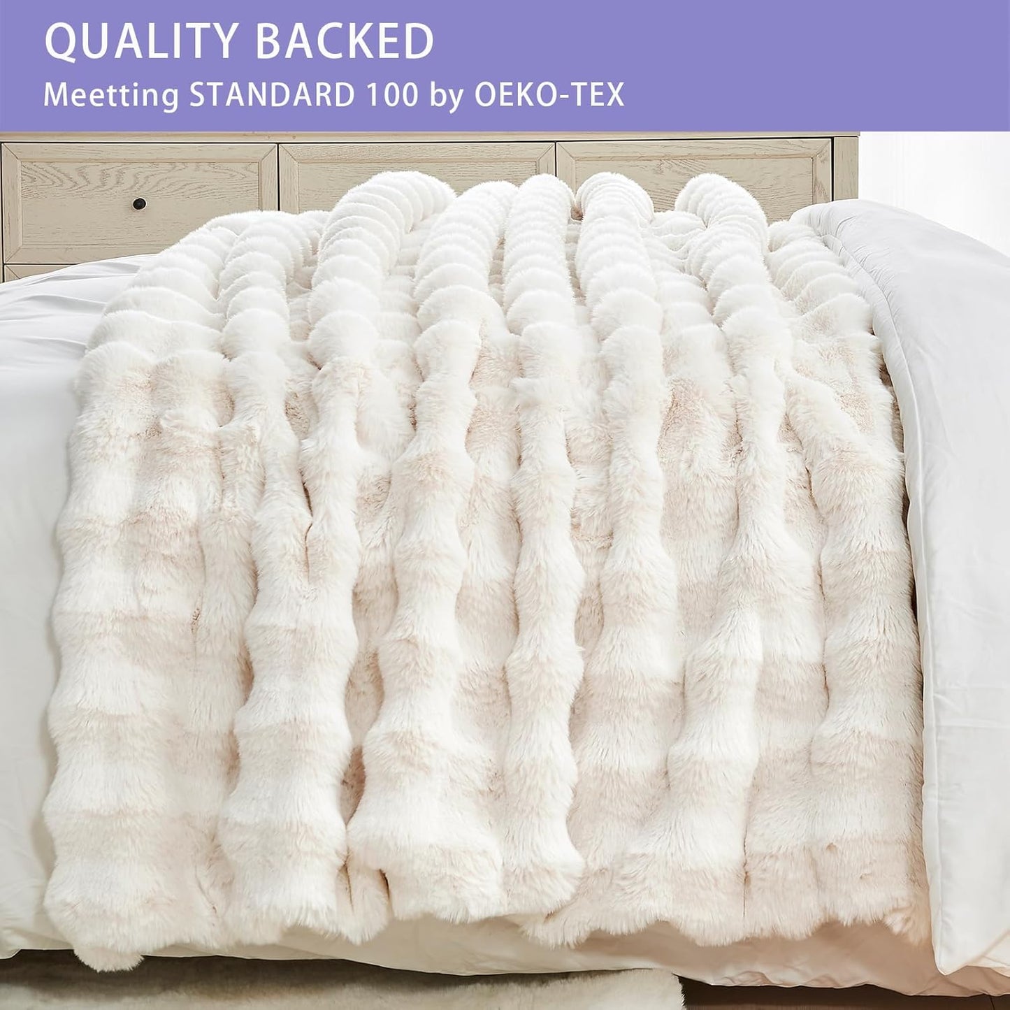 Bigacogo Faux Fur Throw Blanket for Couch, Fuzzy Soft Plush Thick Warm Bubble Blankets for Sofa Bed Living Room Décor, Cute Luxury Cozy Fluffy Throw Gift for Women Girls, 50"x60", Cream White