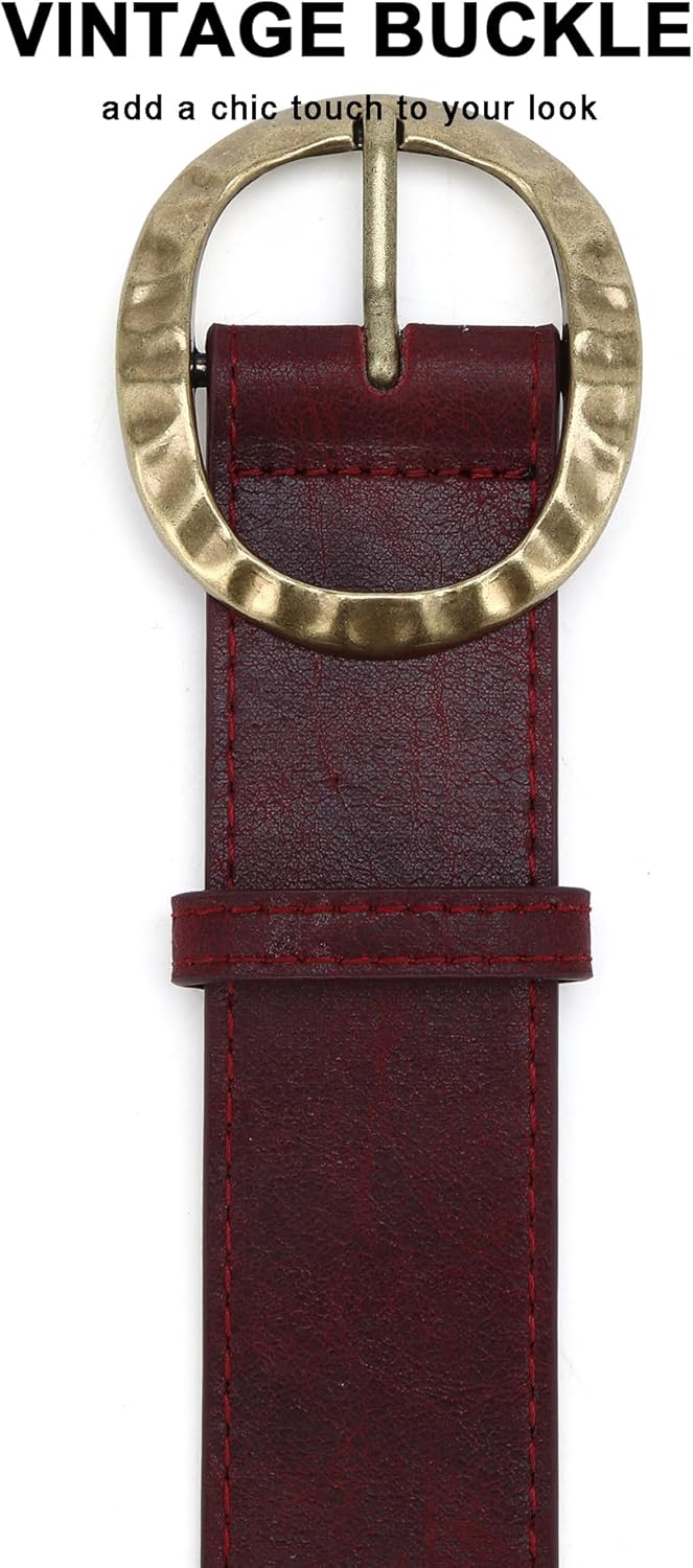 Earnda Western Chunky Belt for Women Jeans Dresses 1.53" Vintage Thick Faux Leather Cowgirl Waist Belts with Retro Buckle