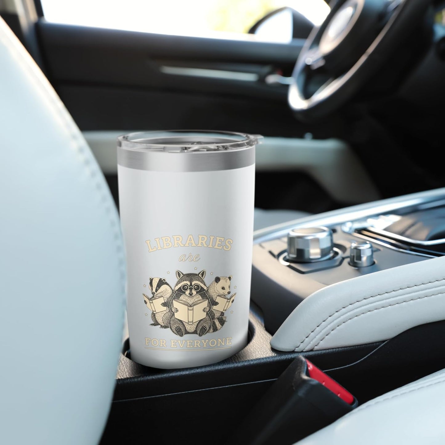 Libraries Are For Everyone Cute Raccoon Badger Opossum Book Stainless Steel Insulated Tumbler