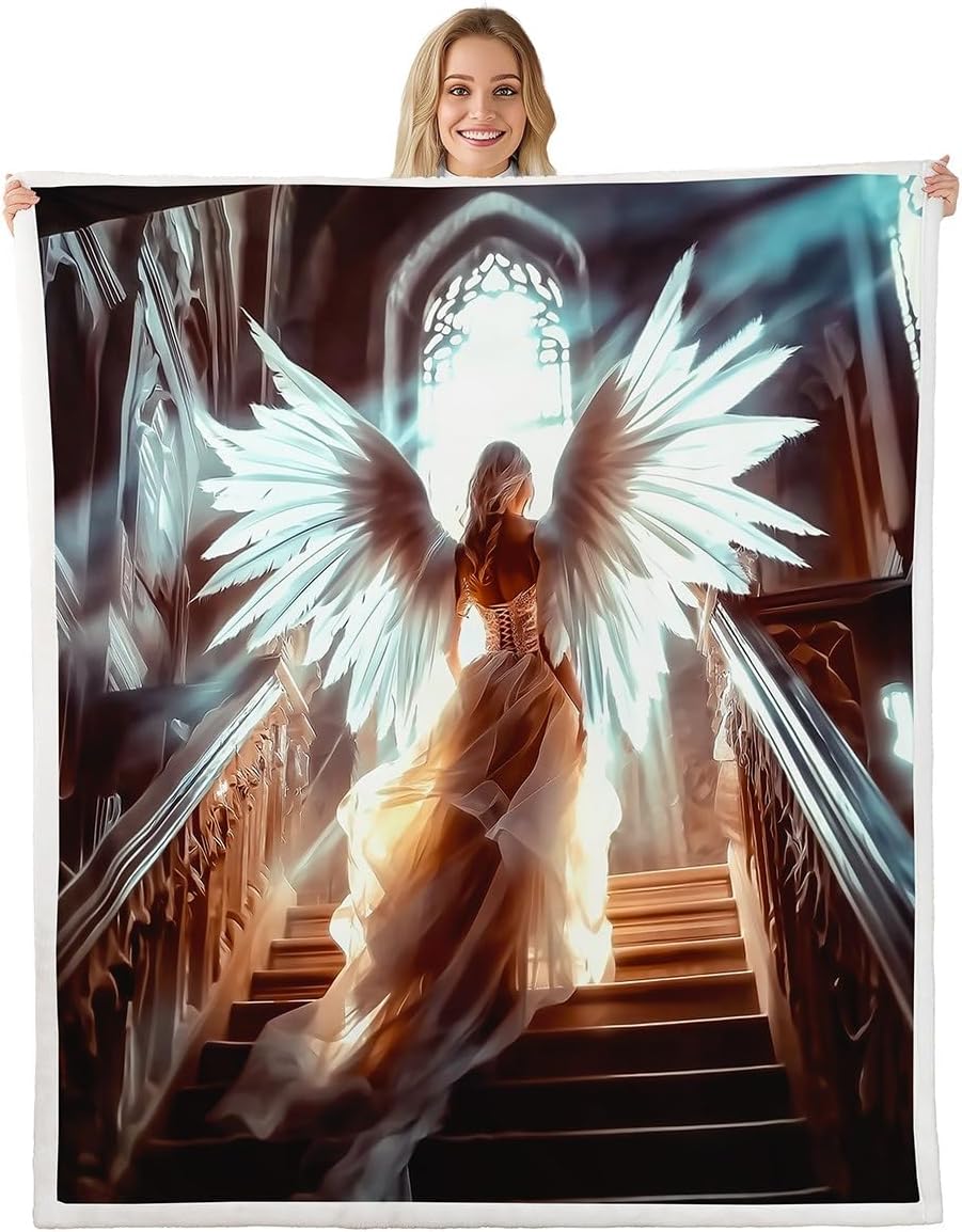 Erosebridal Angel Fleece Blankets Romantic Palace Blanket 3D Printed Angel Throw Blanket Queen Fantasy Princess Sherpa Blankets