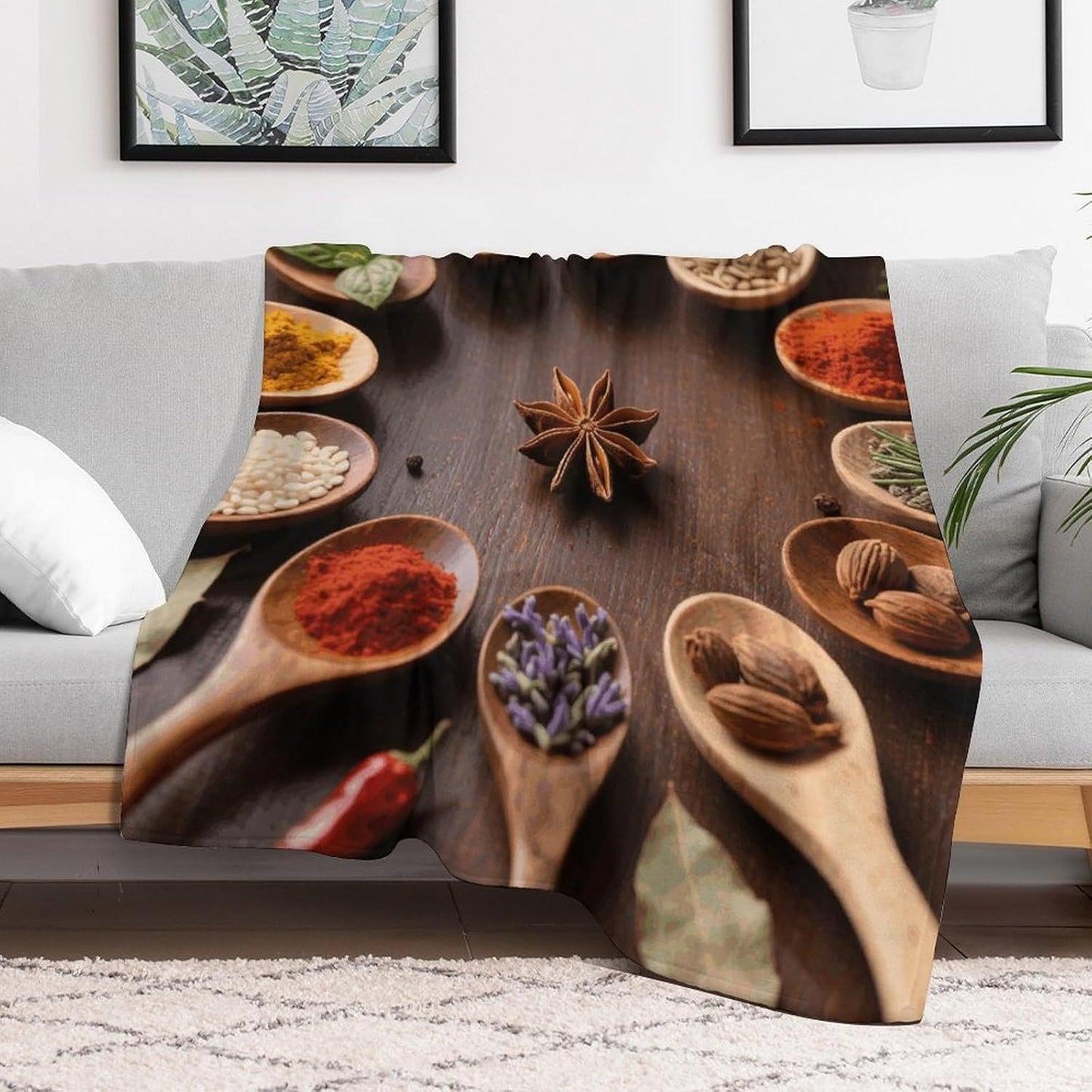 Custom Spices Seasoning Spoon Blanket Lightweight Flannel Fleece Throw for Couch Sofa Bed Luxury Soft Cozy Plush Lap Bedtime Blanket for All Seasons Bedroom Home Decor Gifts 40x50
