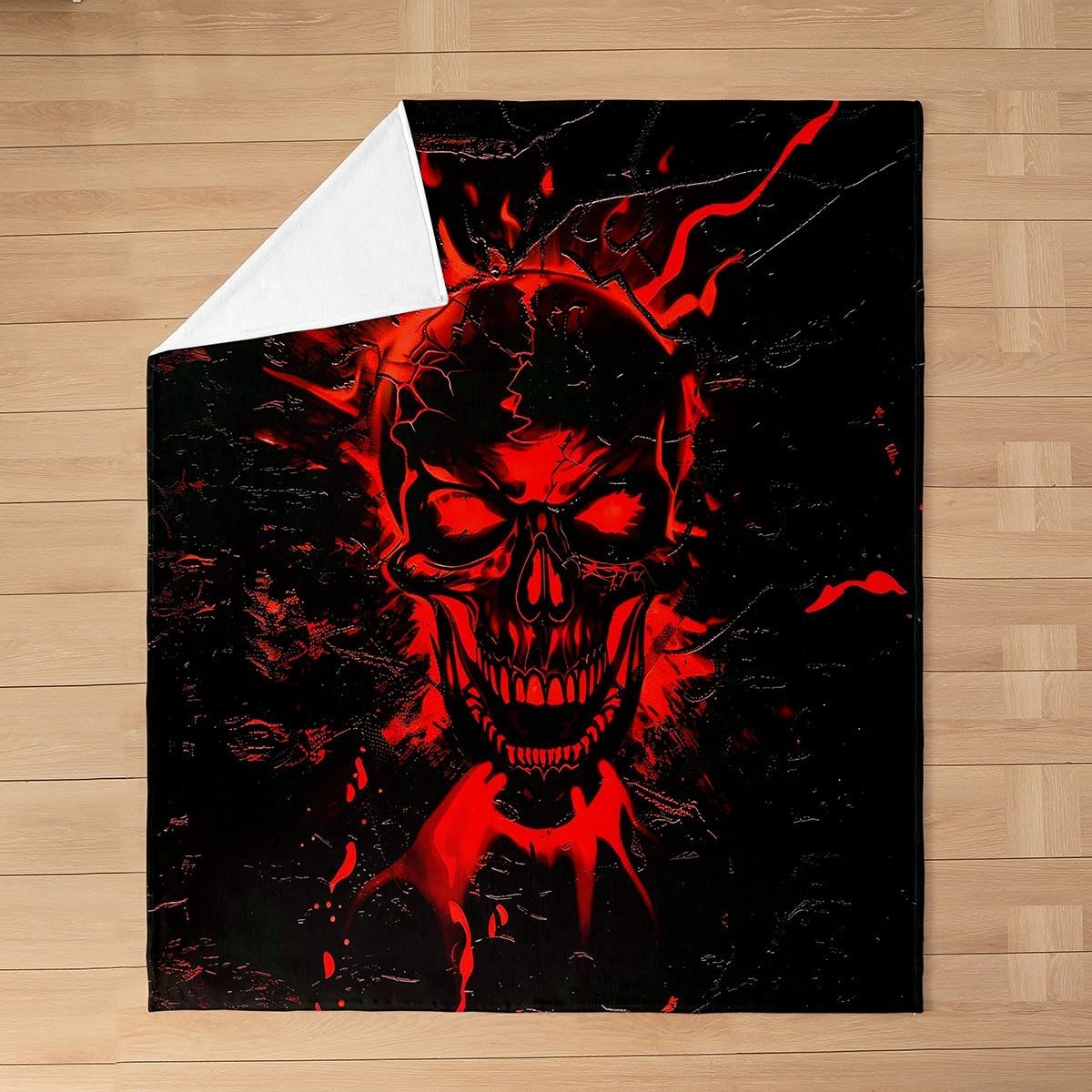 Erosebridal Goth Skull Throw Blanket Queen 90x90 Inch for Bedroom Living Room Sofa Couch,Red Black Fleece Blanket,Neon Sugar Skull Flannel Blankets,Halloween Gothic Bed Blankets