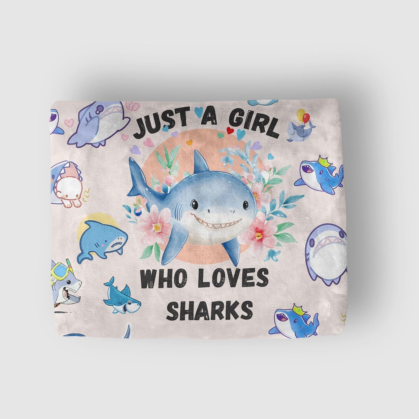 Shark Blanket for Kids Girls Women, Cute Light Pink Sharks Throws Blankets for Shark Lovers, Just a Girl Who Loves Sharks Soft Warm Flannel Blankets for Girls Room, Couch, Sofa Bed Decor, 50X60IN