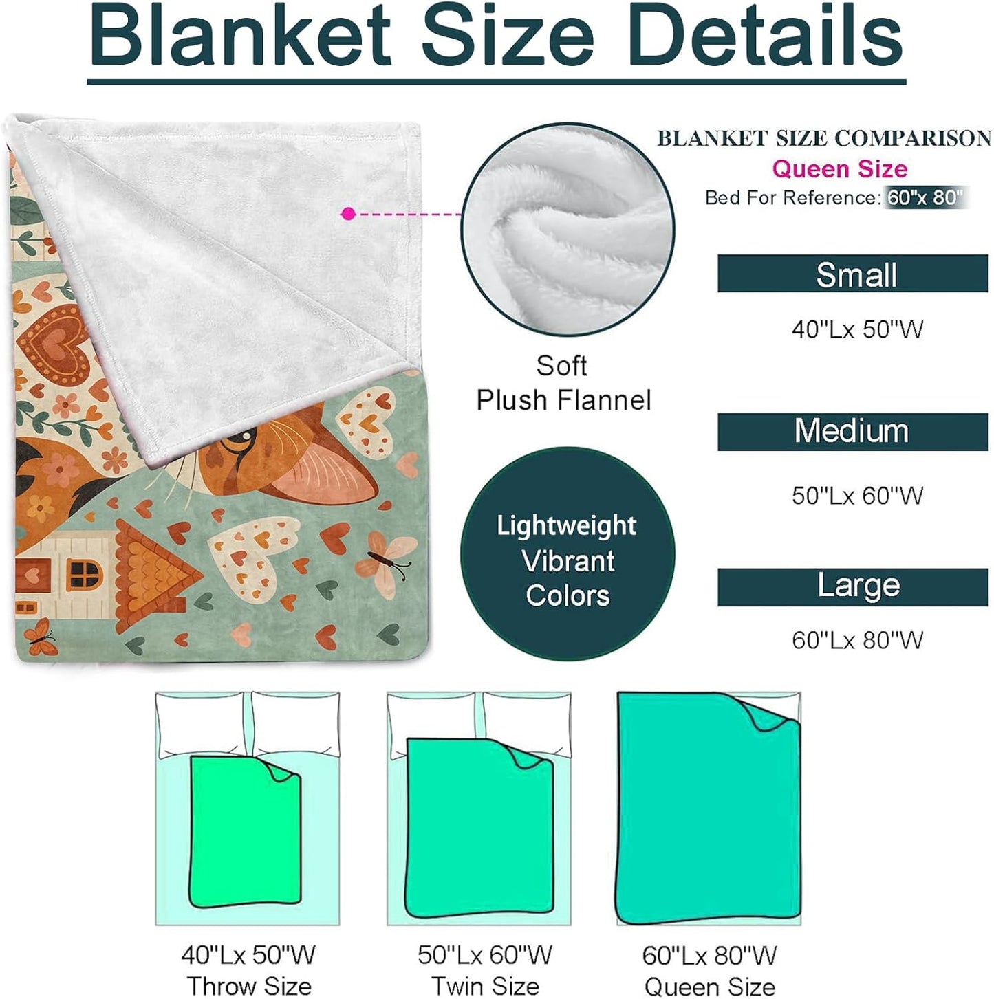 Whimsical Cat Blanket, Flannel Throw Blanket Soft Cozy Lightweight Blankets for Adults Women Kids Home Decor for Sofa Couch Bed 60x50 Inch