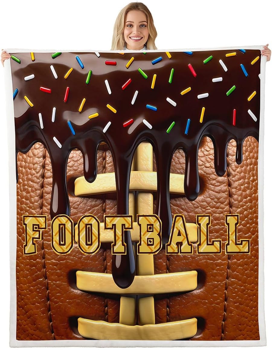 Manfei Brown Football Throw Blanket Coffee Ice Cream Drip Rugby Fleece Blanket Ball Sports Theme Cozy Throws for Bed Couch Sofa,Kids Boys Girls Room Decor,Soft and Breathable(40 x 50 Inches)