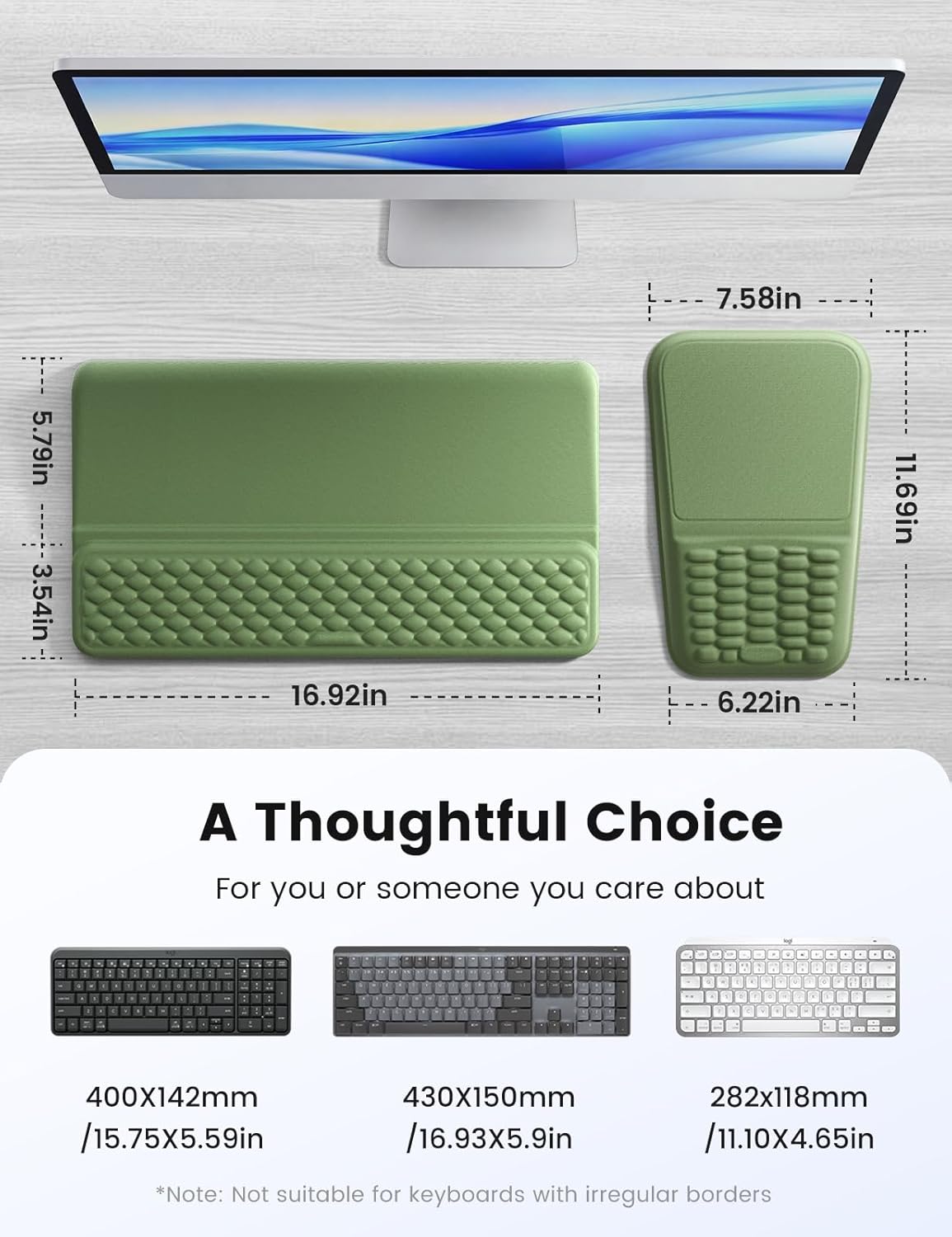 Vaydeer Keyboard Stand and Mouse Pad Set with Wrist Rest, Soft Memory Foam Wrist Support, Ergonomic Wrist Cushion for Desk, Relieves Carpal Tunnel Pain, Palm Hand Typing for Office, Gaming, Green