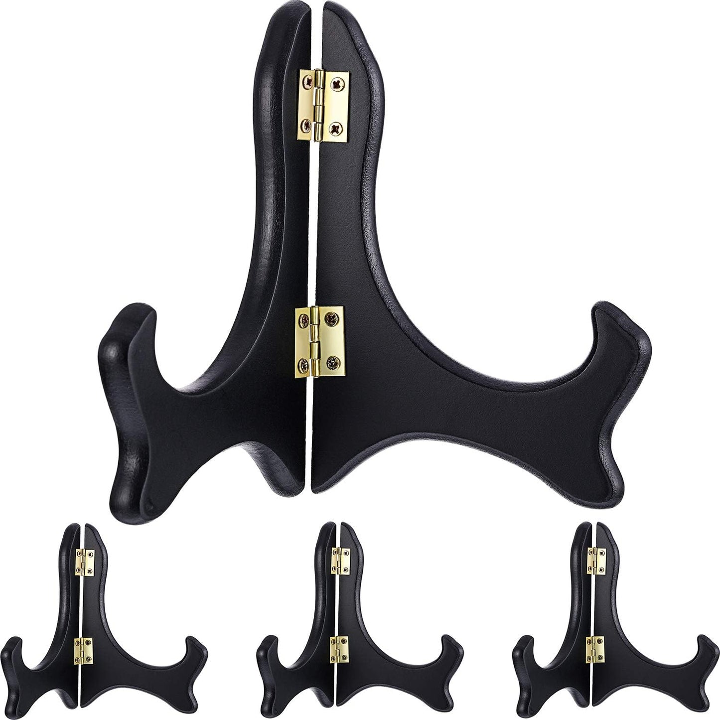 Tatuo 4 Packs 5 Inch Wooden Display Stand Decorative Plate Stands for Display Picture Frame Holder Easels(Black)