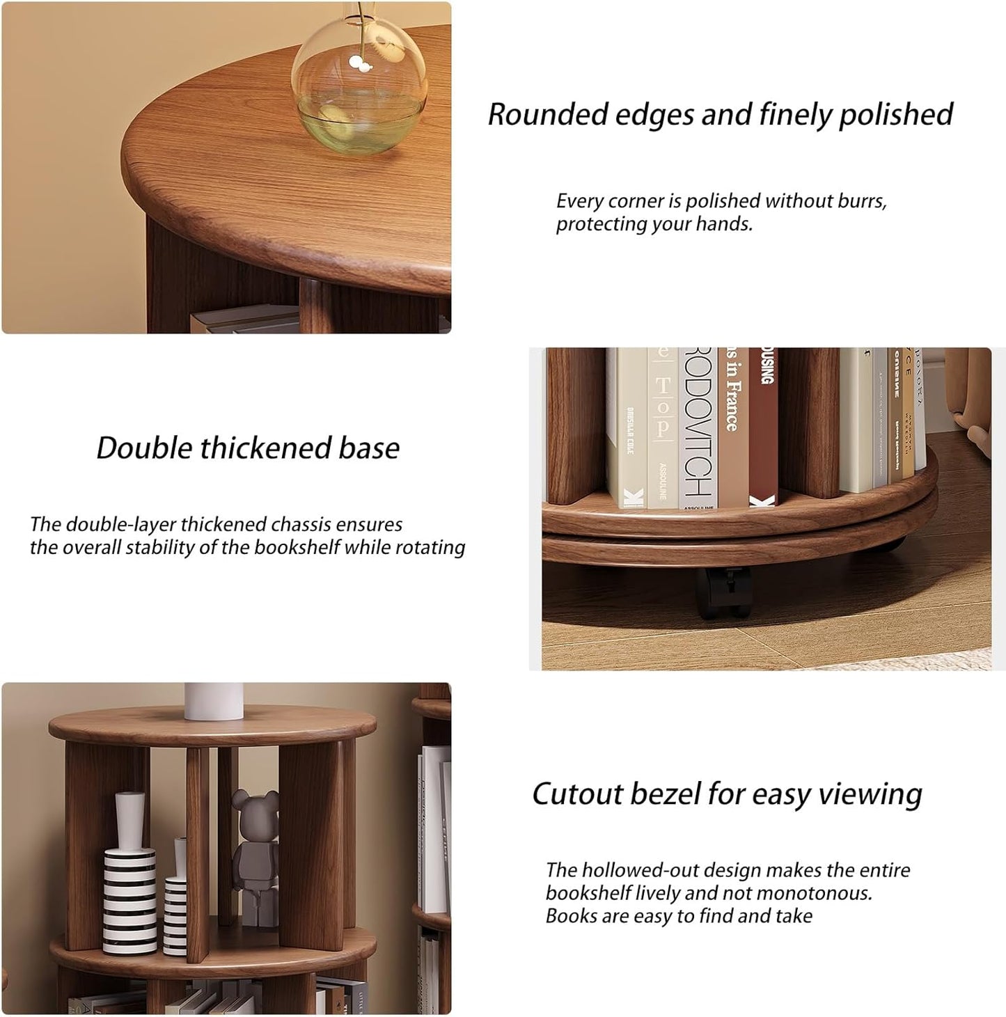 Tall Skinny Bookshelf, Bookcase on Wheels, Corner Display Shelves, Wooden Rotating Bookcase Shelves Floor Freestanding for Living Room Corner, for Home Office Decor (Color : Walnut color, Size : 6 l