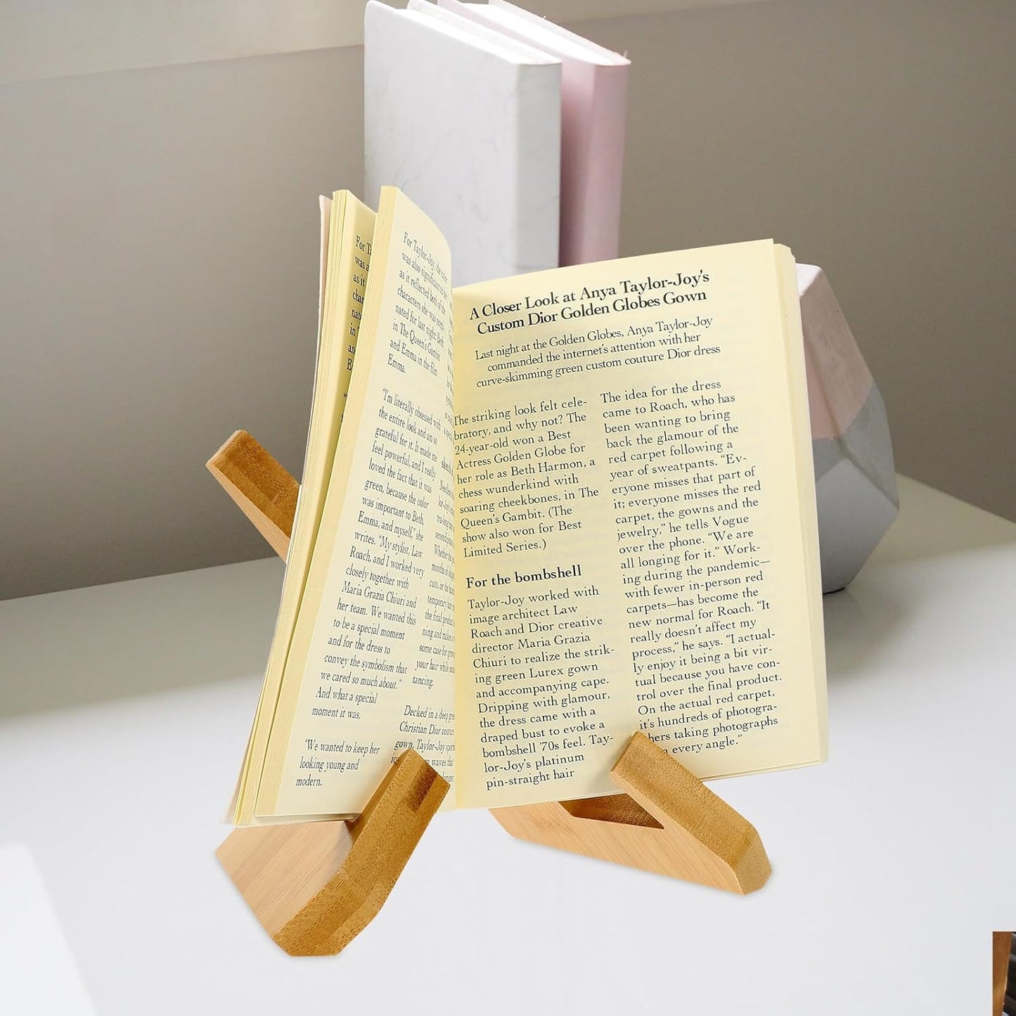 PRETYZOOM Wooden Cookbook Stand Portable Recipe Book Holder Color Multi-Function Kitchen Book Rack for Countertop Cooking and Tablet Support