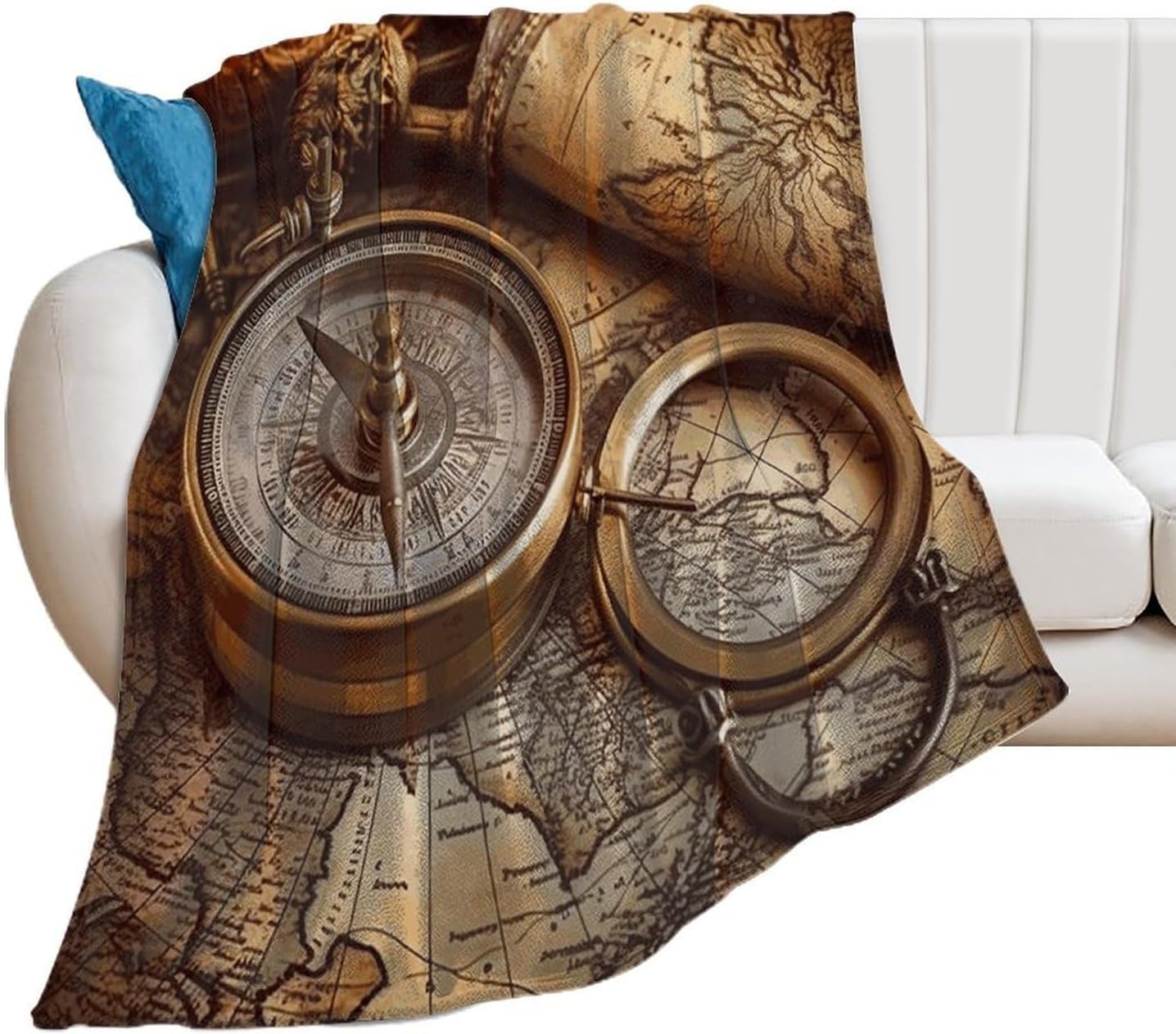 Compass and Old World Map Throw Blanket for Couch Super Soft Warm Lightweight Throw Blankets Cozy Flannel Bed Blanket Cute Decorative Blankets for All Seasons Home Decor Gift 60"*80"（150 * 200cm）