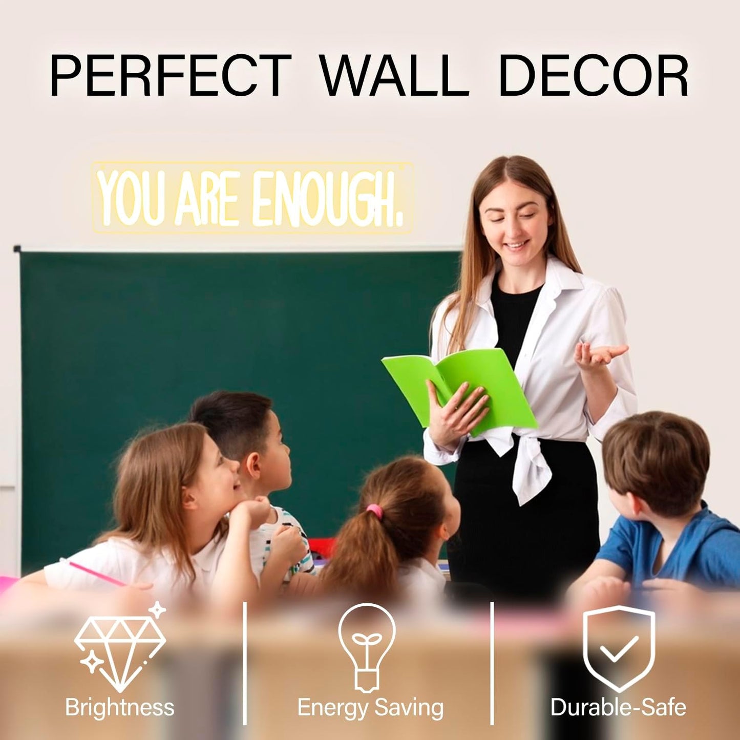 You Are Enough Neon Sign Dimmable Neon Signs for Wall Decor Affirmation LED Signs USB Neon Light Up Sign for Bedroom Living Room Reading Room Classroom Book Party Library Decoration for Women Men Kids