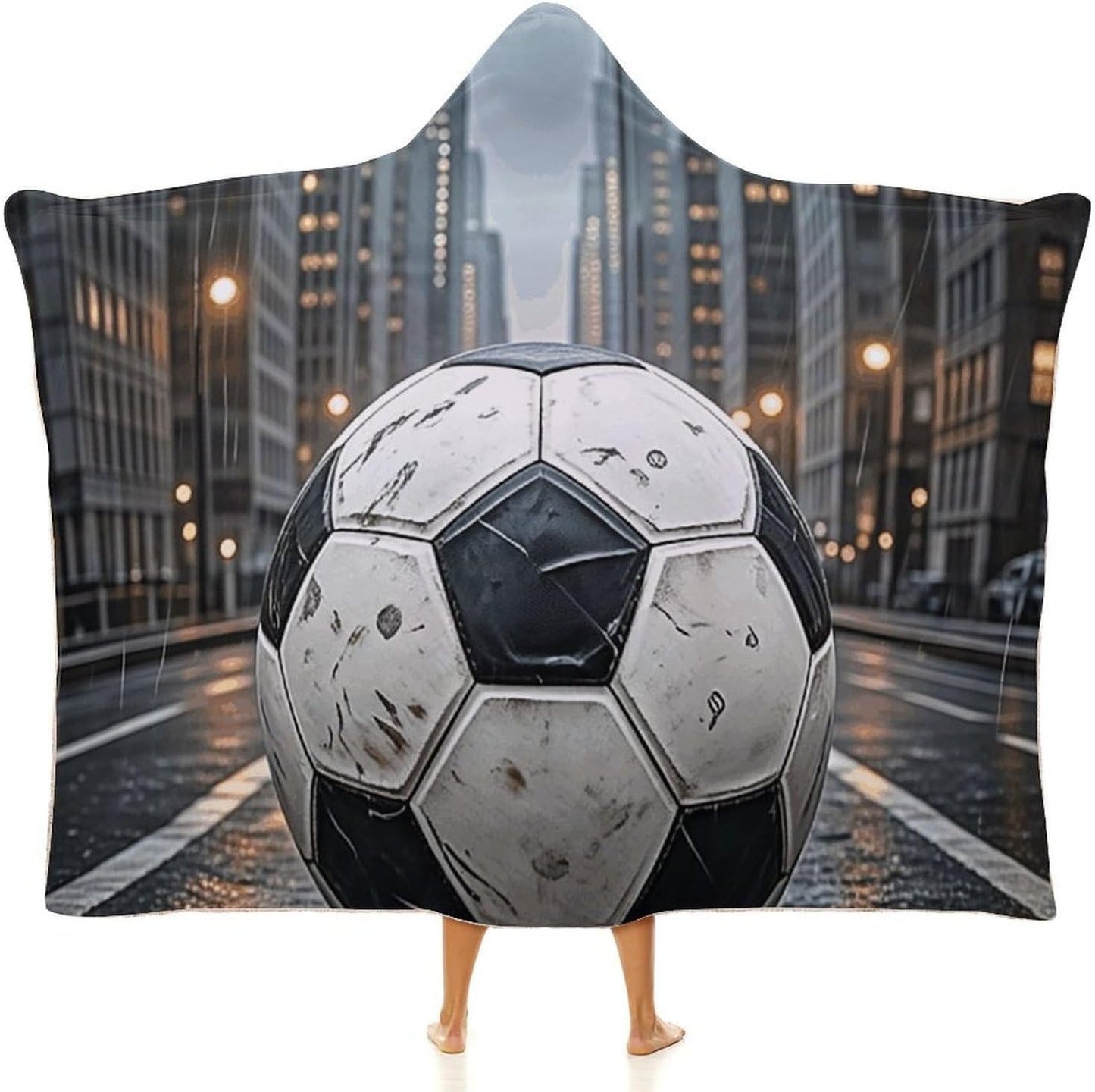 Soccer Wearable Hoodie Blanket for Women Men Fleece Blanket with Hood Oversized Warm Cozy Gifts