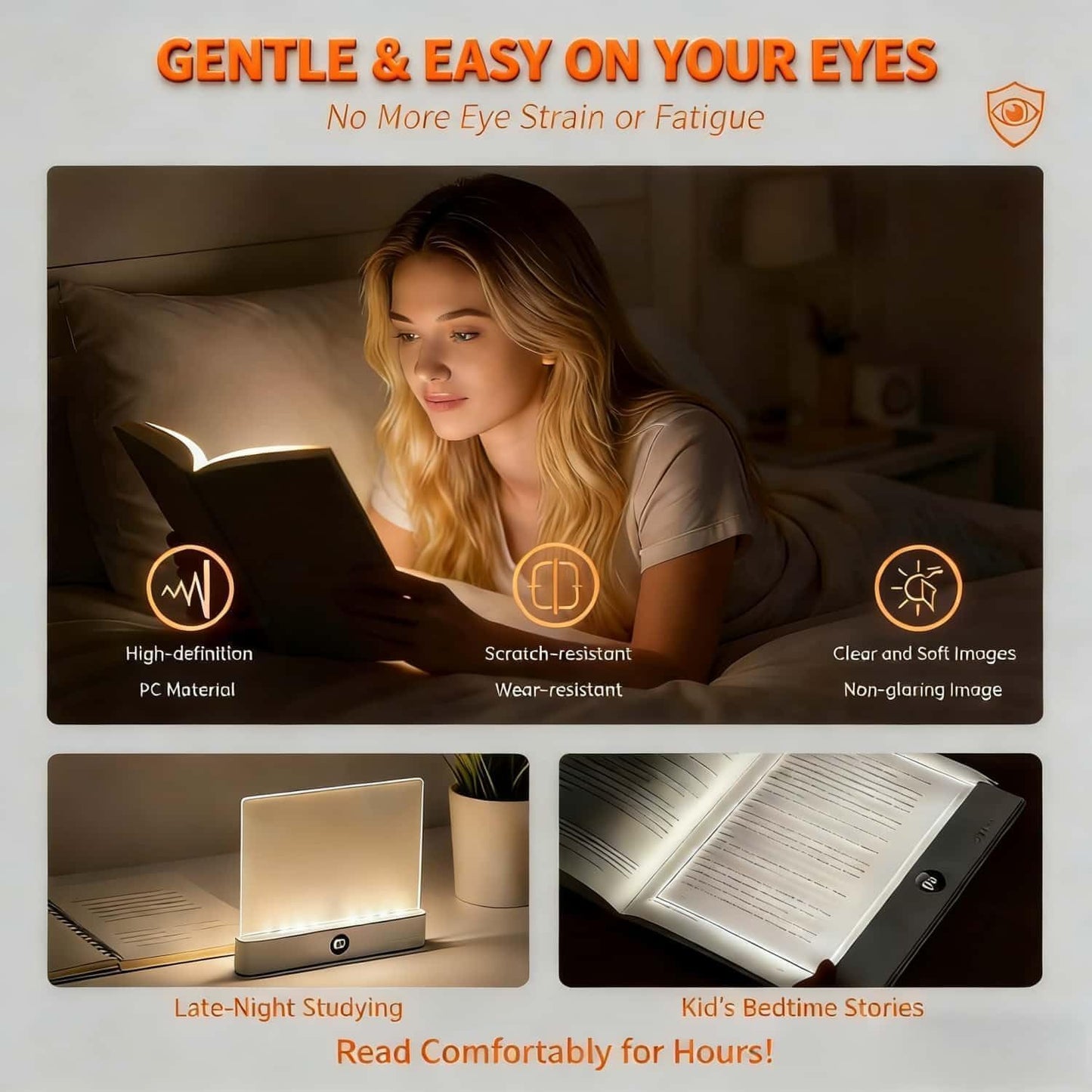 TWINPAIR LED Book Light for Reading, USB Rechargeable Flat Reading Lamp with Full Page Light, 3 Colors 2 in 1 Night Light,Dimming & Timer Reading Lights for Book Lovers, Students, Readers (White)