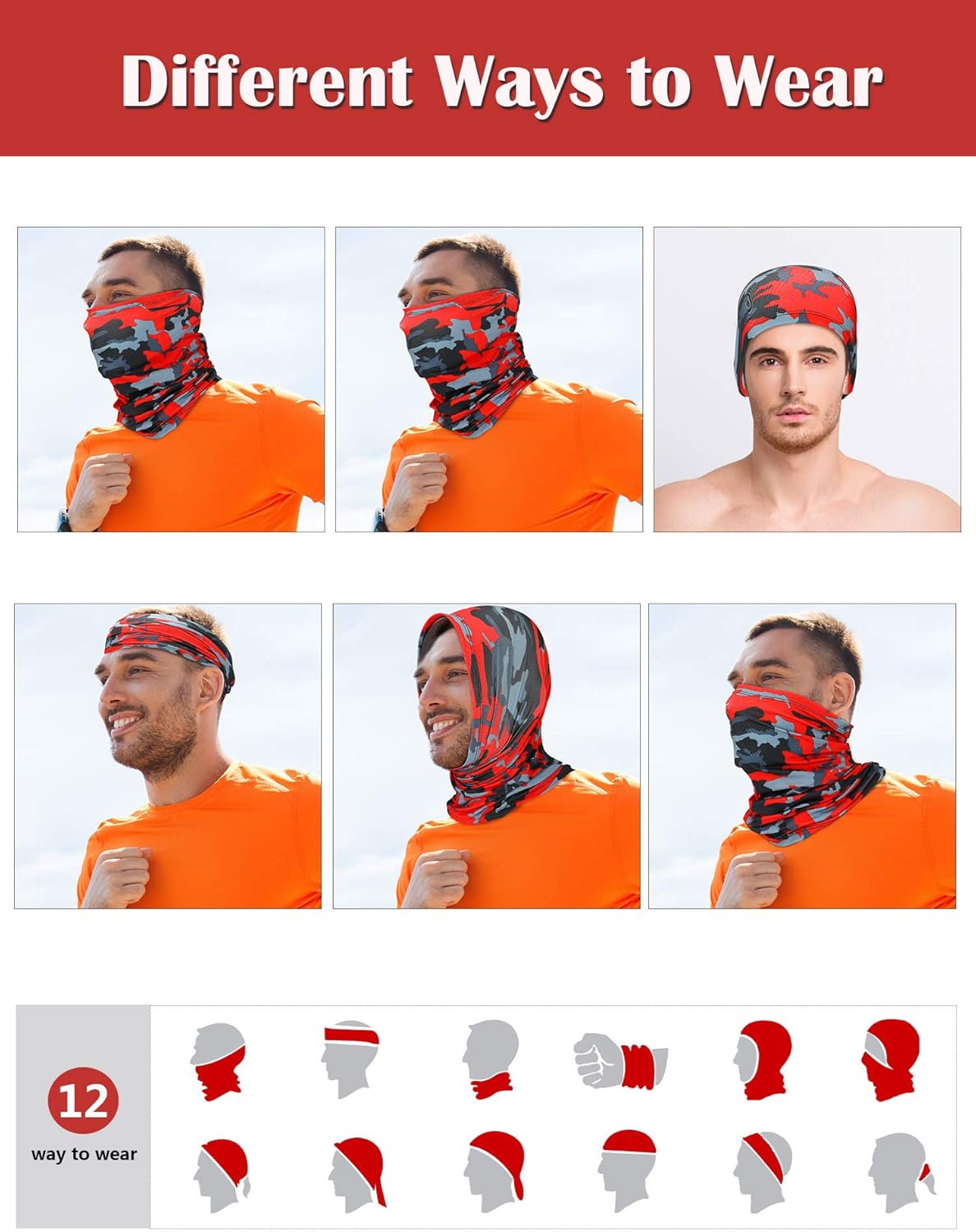 SATINIOR Summer Camo Neck Gaiter UV Protection Cooling Face Mask Sun Hood Bandanas for Men Women Sunscreen Breathable Bandana