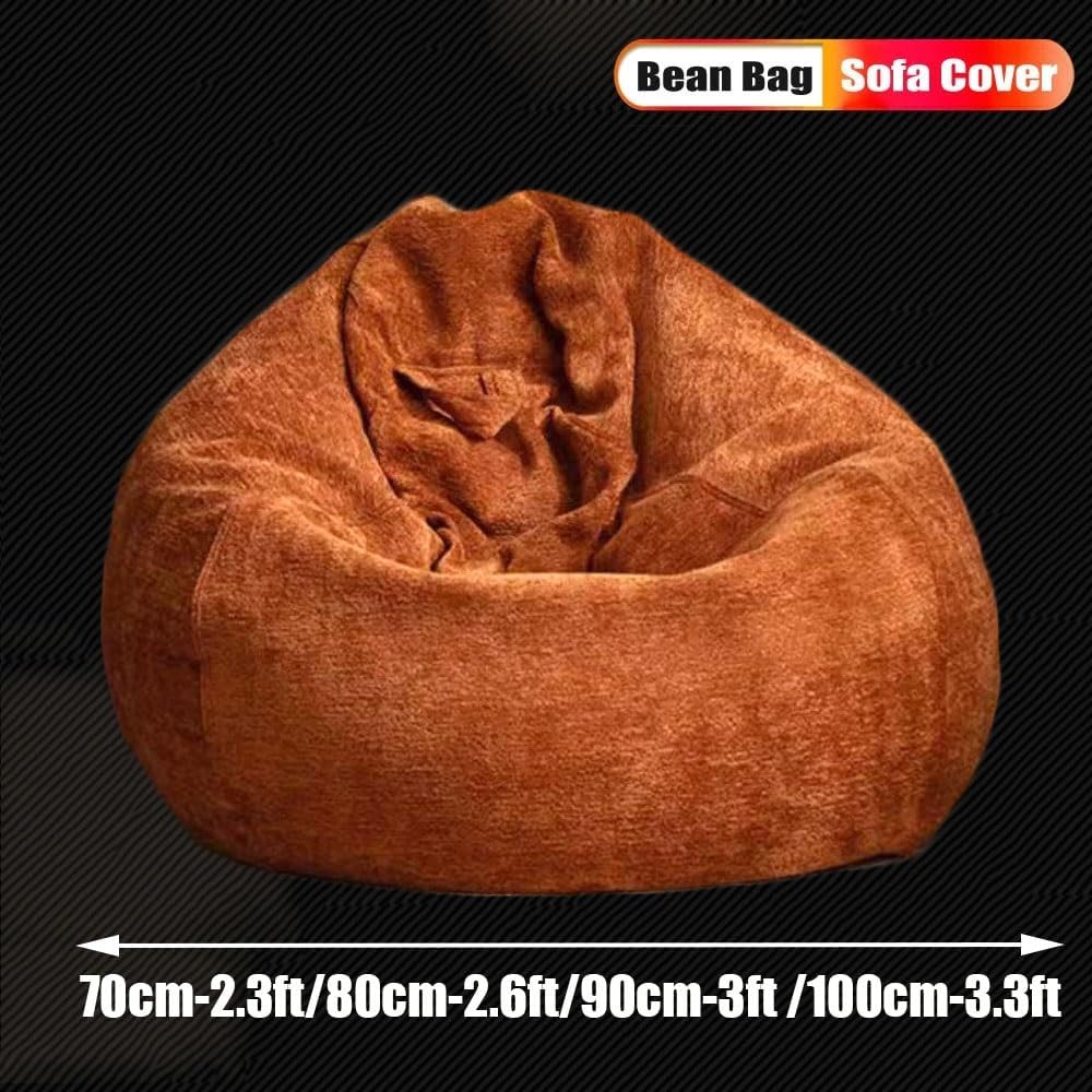 Bean Bag Chair (No Filler) Washable Chenille Vevet Bean Bag Cover Adults Kids Pouf Sofa Cover Couch Beanbag Ottoman Relax Lounge Futon Puff Floor Seating Living Room Furniture(Gray,100cm-3.3ft)