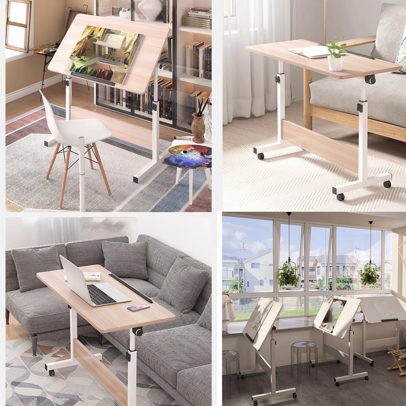 Over Bed Table w/Heavy Duty Metal Leg,Rolling Over-The-Bed Laptop Desk,Height Adjustable Overbed Table with Wheels,Height Adjustable,for Eating,Working or Reading.
