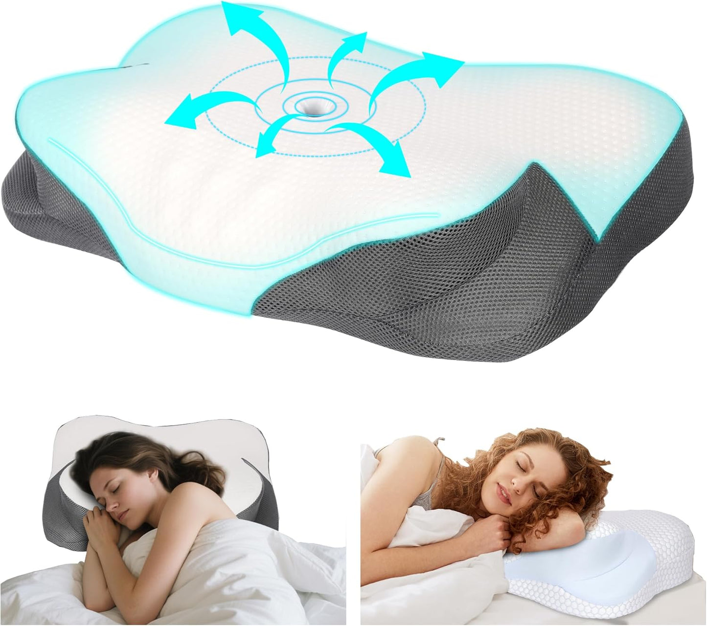 Cervical Neck Pillow for Pillows and Shoulder for Pain Relief Ergonomic Contour Pillow for Side Back Stomach Sleepers, Orthopedic Neck Support Pillow for Sleeping with Cooling and Daily Pillowcases