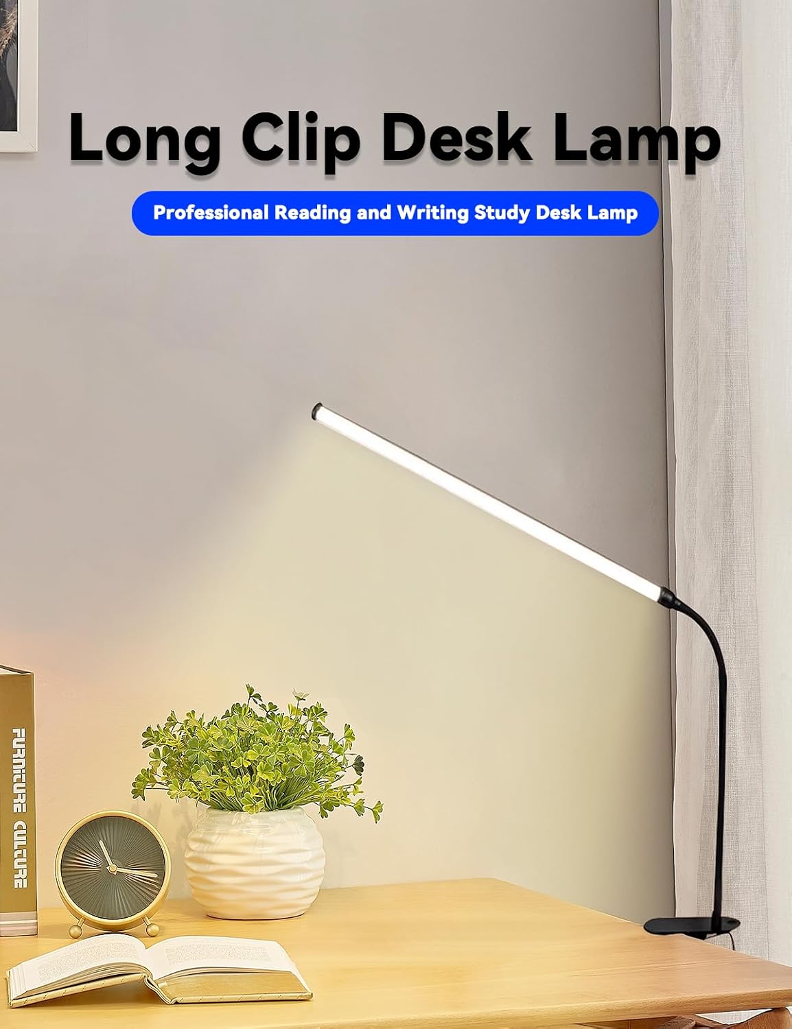 2 Pack LED Desk Lamp with Clamp,Eye-Caring Clip on Lights for Home Office Study Reading,3 Modes 10 Brightness,Long Flexible Goose-Neck,Swing Arm Architect Task Table Lamps with USB Adapter