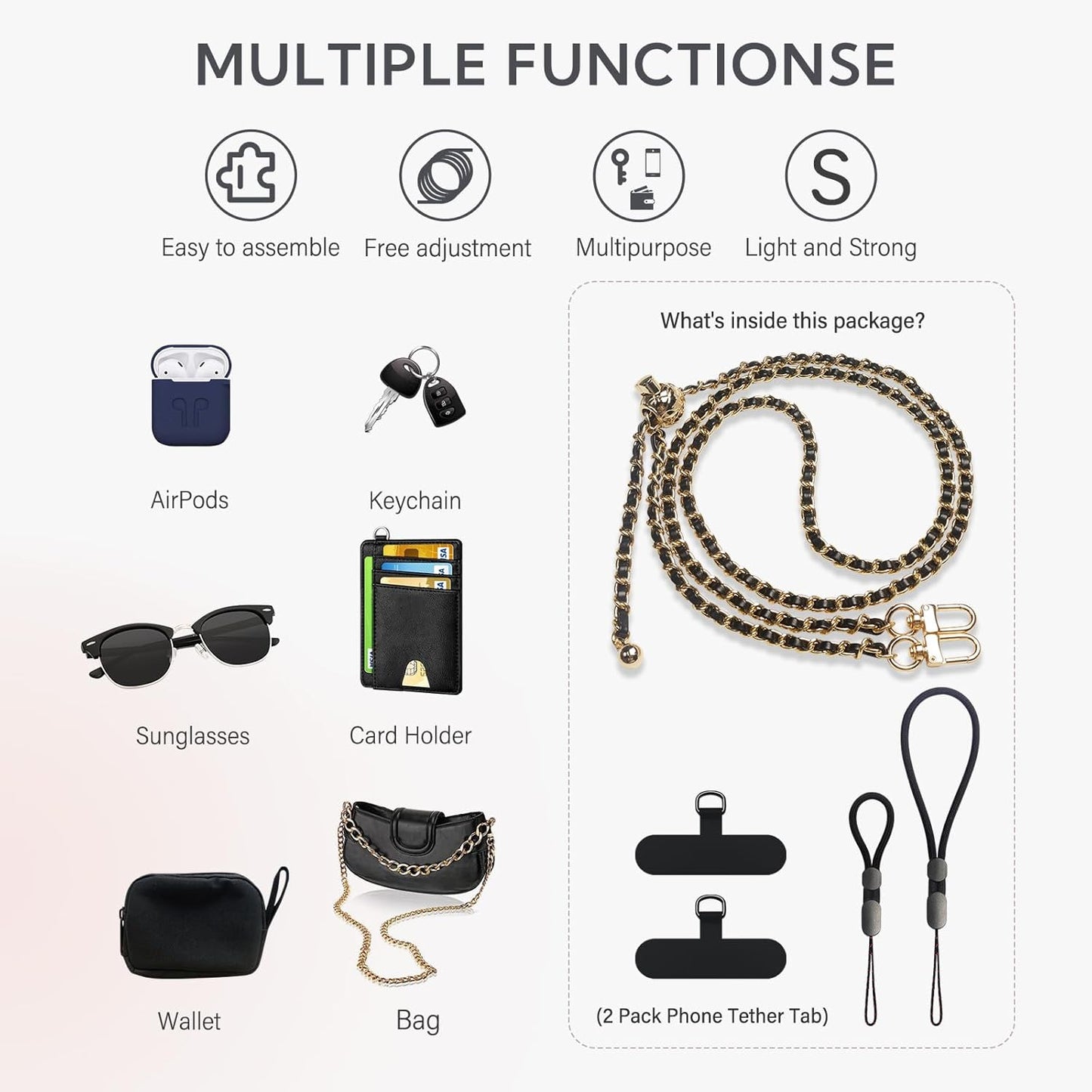 BFSDDM Crossbody Phone Strap - 2 Pads, Leather & Wrist Strap, Adjustable Finger Strap, Universal Phone Lanyard
