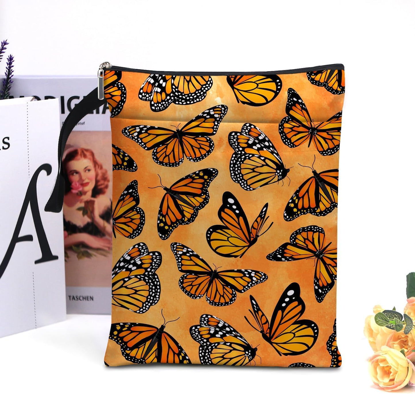 Book Sleeve, Book Covers for Paperbacks,Book Sleeves with Zipper, Book Pouch Butterfly Lover Gifts, Butterfly Themed Gifts for Women Librarian Teacher Daughter Graduation Birthday Christmas Gifts