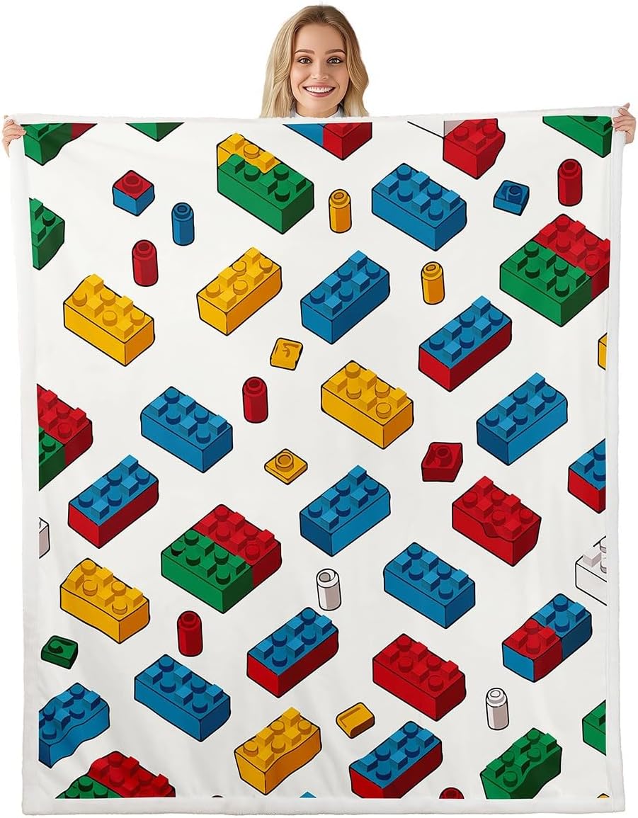 Feelyou Building Blocks Fleece Throw Blanket Baby 30"x40" Kids Toy Brick Plush Blanket for Boys Teens Gaming Games Sherpa Blanket Breathable Colorful Fuzzy Blanket Room Decor