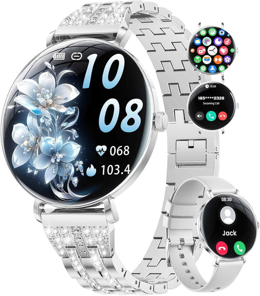 LIGE Ultra-Thin Smart Watch for Women(Answer/Make Calls),1.43" Always-on Display Smart Watch with Heart Rate,Clories Tracker 100+ Sports Modes, Women Smartwatch for Android iOS (Silver-FV17-G)