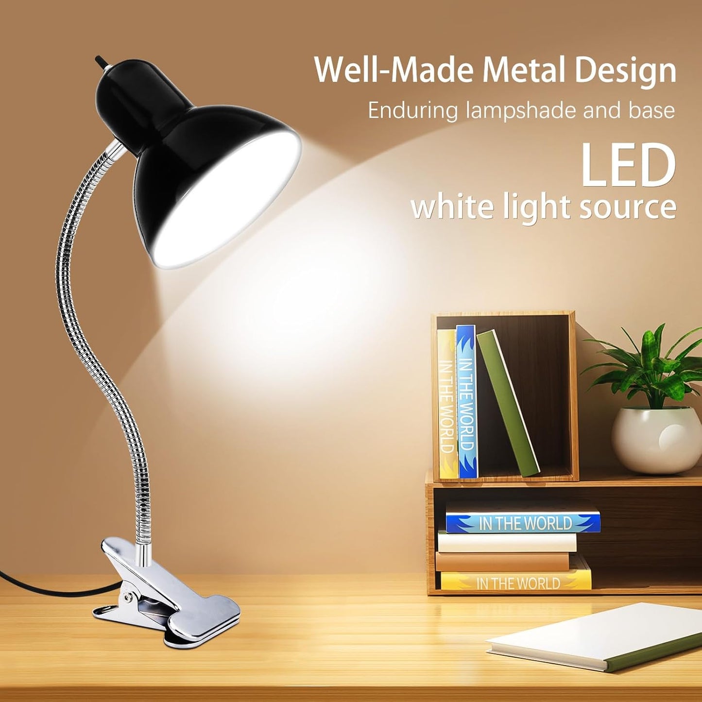 Desk Lamp, Eye Protection Clip on Light, LED Clamp Lights, Adjustable Clip Lamp, for Bedroom and Dorm Study, Late-Night Reading, Cramming for Exams Small Areas Lights, White Light