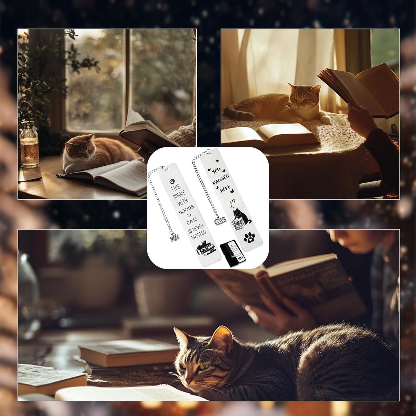 Cat Gifts for Women Men Funny Bookmarks Bulk Cat Book Marks for Book Lovers Cat Lover Cute Metal Book Mark Set Birthday Gifts for Reader Coworker Friends Adults Cat Owner Lover Reading Accessories