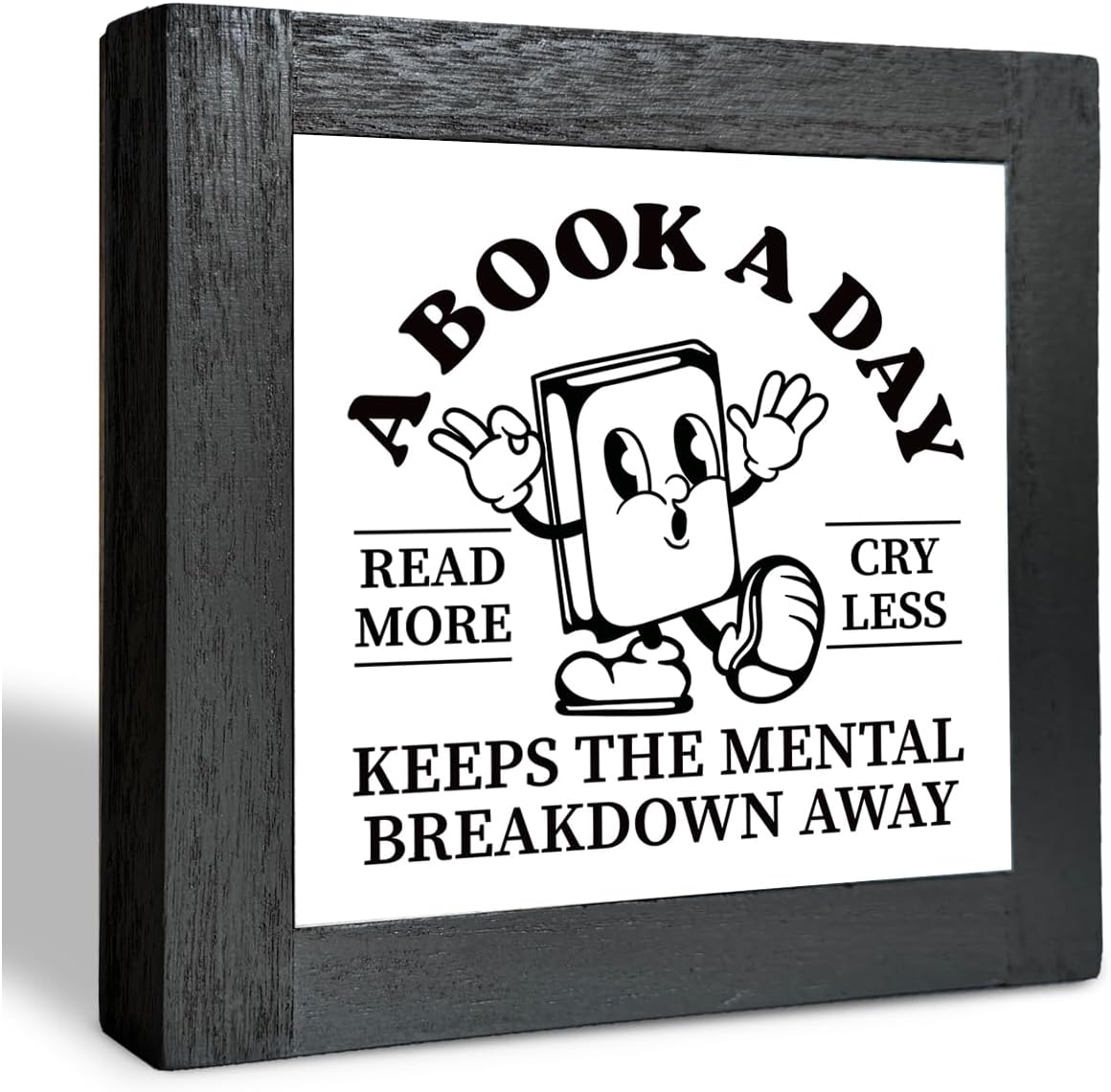 Farmhouse Wood Sign, A Book A Day Keep The Mental Breakdown Away Sign, Black Wooden Box Sign, Inspirational Book Quote Sign, Bookstore Decor, Book Themed Decoration, Library Decor, Book Lover Gift 46