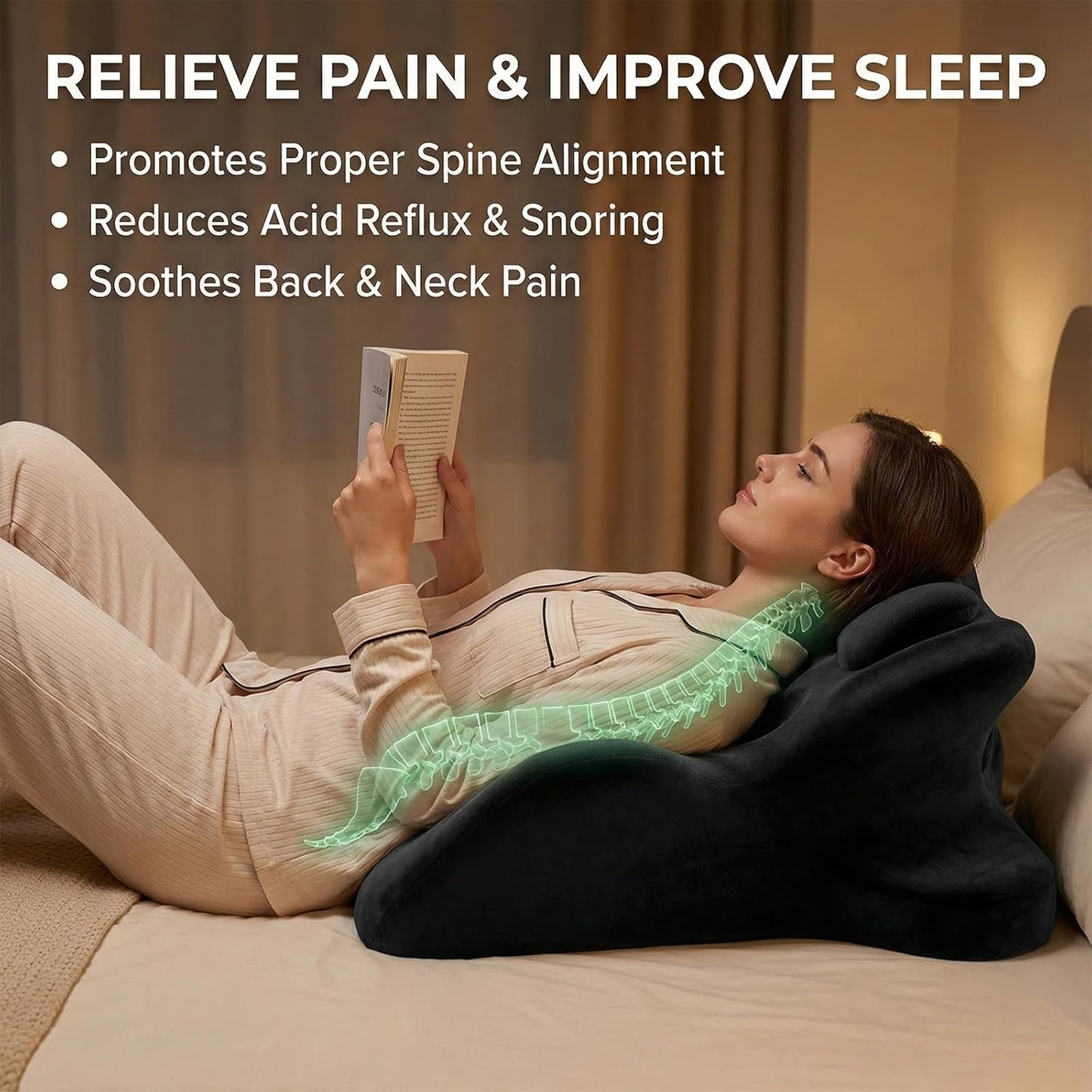 Sweet Spot Pillow – Ergonomic Memory Foam Wedge Pillow with 27° Angle for Perfect Positioning Provides Contoured Waist & Neck Support for Couples – Ideal for Sleeping, Reading & Acid Reflux Relief