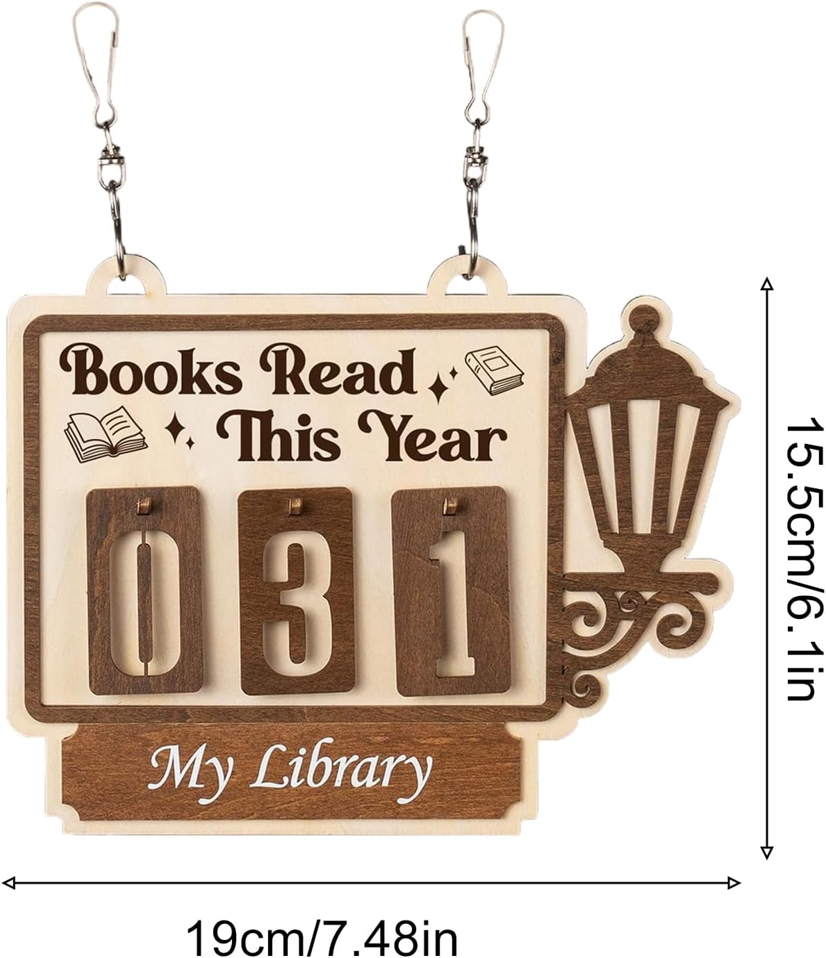 Books Read Counter, Wooden Goal Pendant Tracker, Compact Reading Counter for Students, Solid Wood Educational Book Tracker with Engraved Numbers, Book Goal Display with Hanging String, Books Read