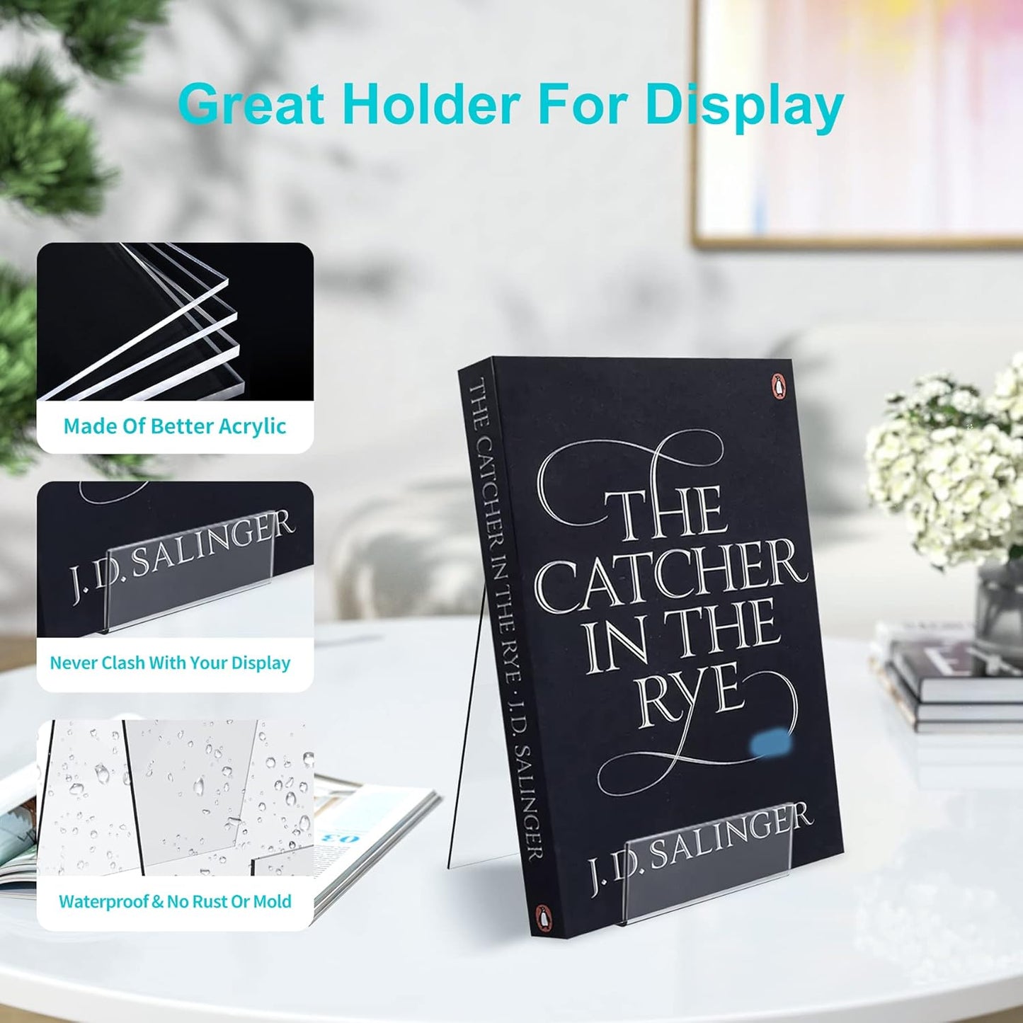 Boloyo Acrylic Book Stand with Ledge,6PC 4 Inch Clear Acrylic Display Easel Transparent Display Stand Holder Tablet Holder for Displaying Books,Magazine,Plate,Pictures,Artworks, CDs