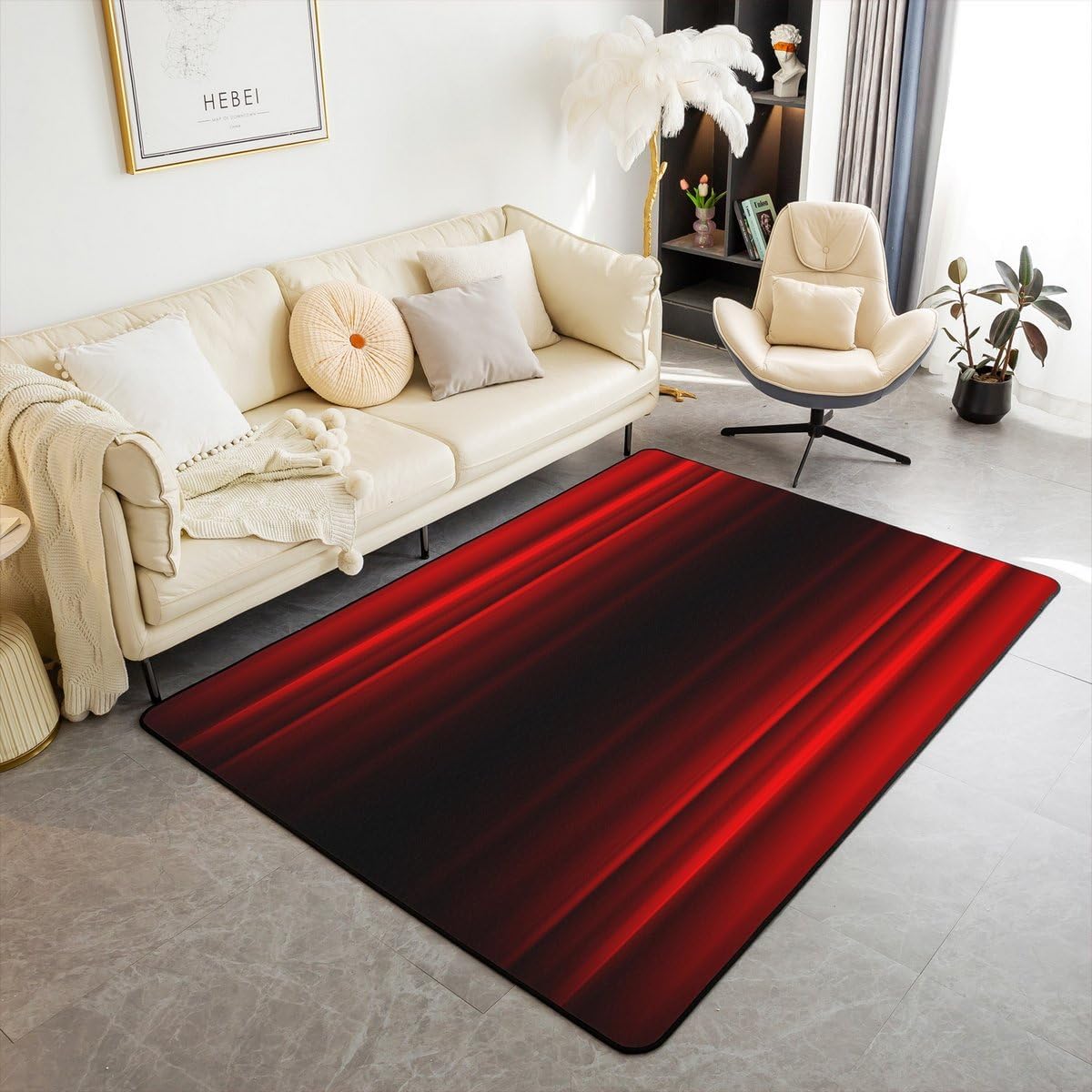 Erosebridal 3D Print Area Rug 6'6" x 4'11" Modern Living Room Rugs for Kids Boys Girls Ombre Abstract Glowing Art Gradient Decorative Carpet Red Black Non Slip Indoor Floor Mat