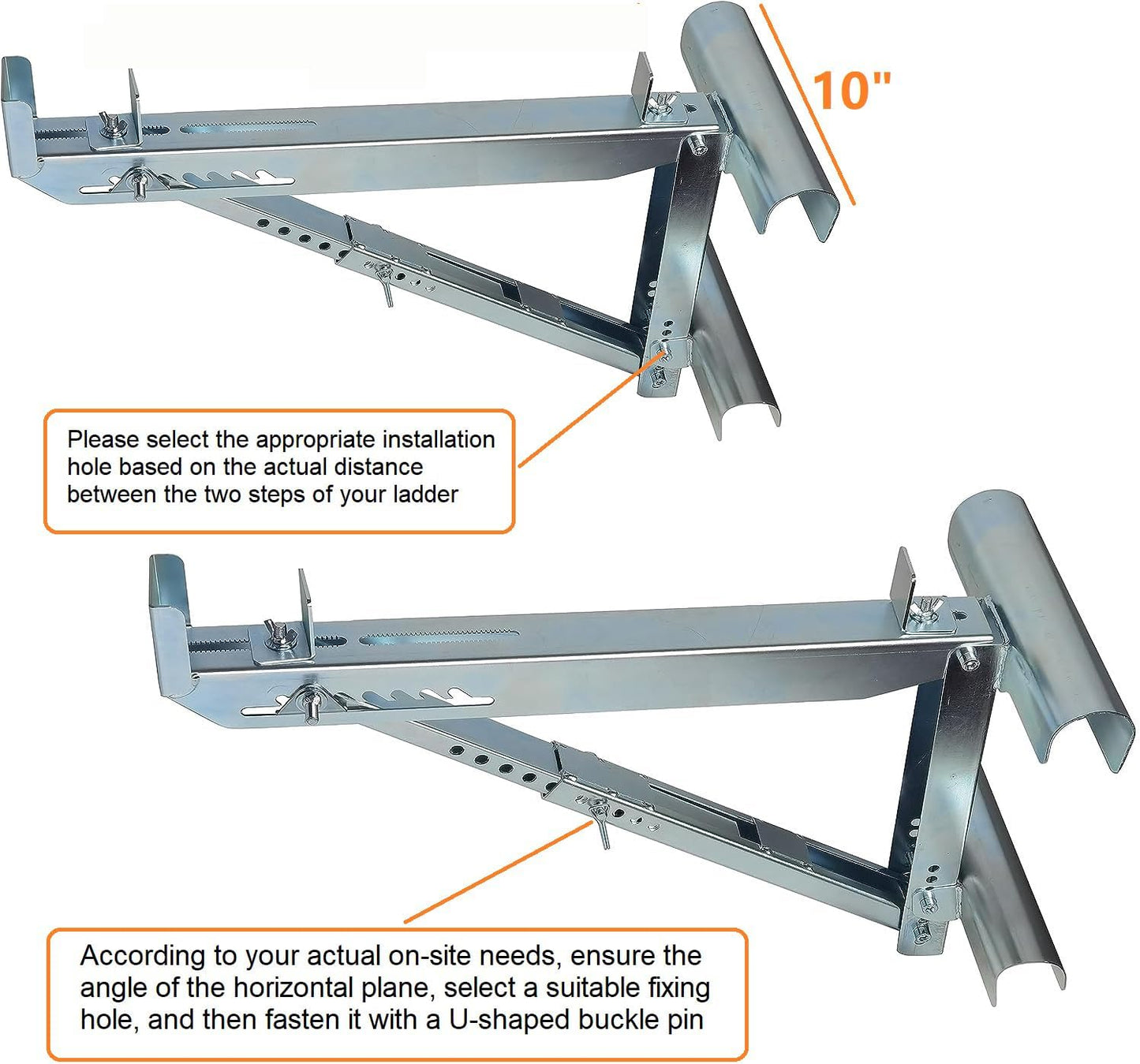 Ladder Jacks Scaffold Bracket, Two-Rung Short Body Extension Ladder Jack for Working Stage (1 Pair)