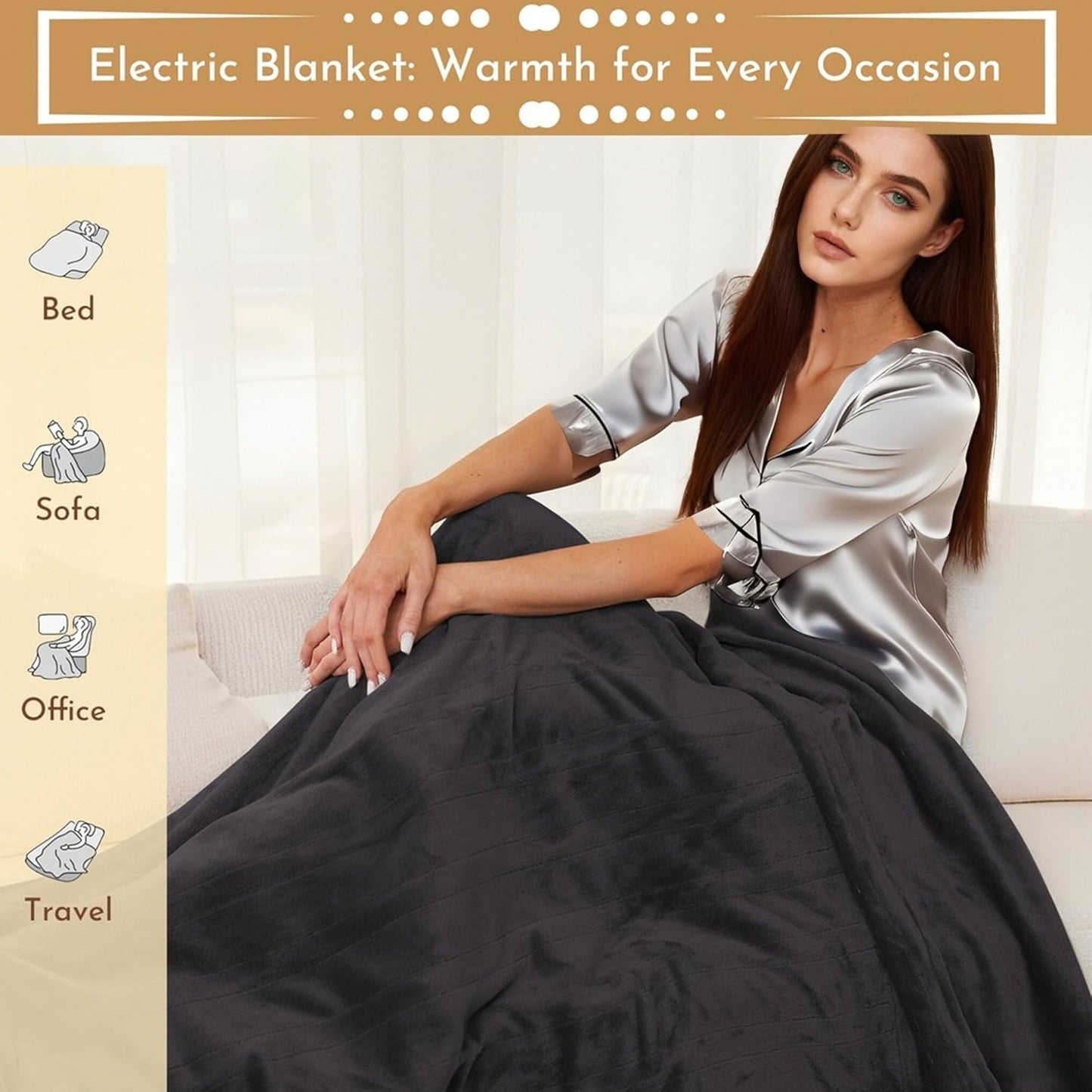 Electric Heated Blanket 50"x60" Throw Size Flannel Heated Blanket, Cozy & Warm for All Night, 5 Heat Settings & 3 Hours Auto Off, Machine Washable, Iron Grey