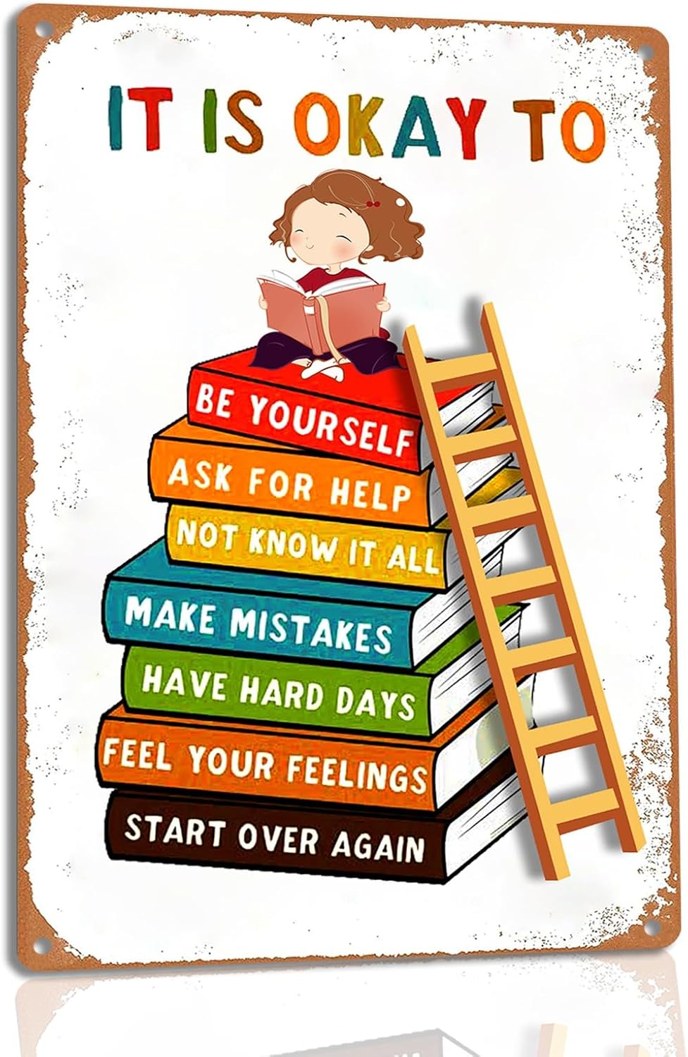 Inspirational Metal Signs: 8x12 inches, Modern Boho Style, For Classroom Decor, Promotes Reading, Wall Mount