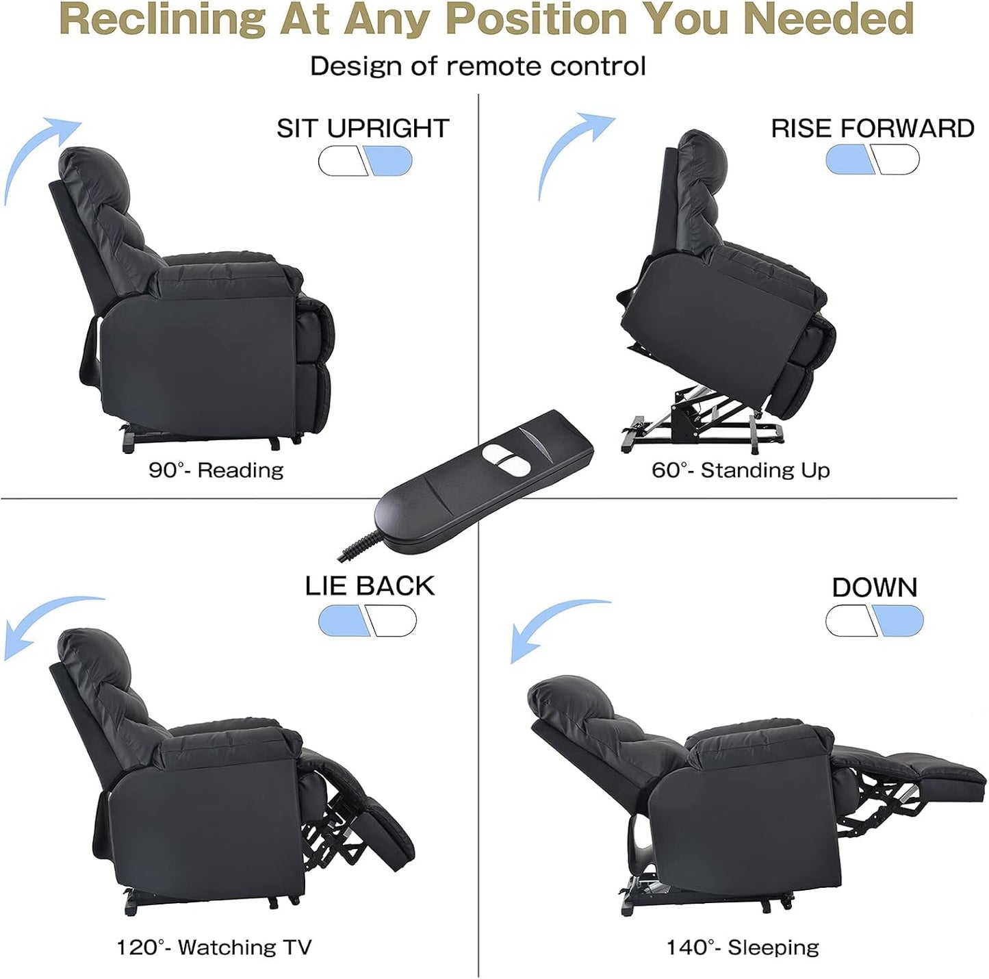Power Lift Recliner Chair for Elderly PU Leather Single Sofa Reading Chair with Side Pockets Home Theater Seating Ergonomic Lounge Chair