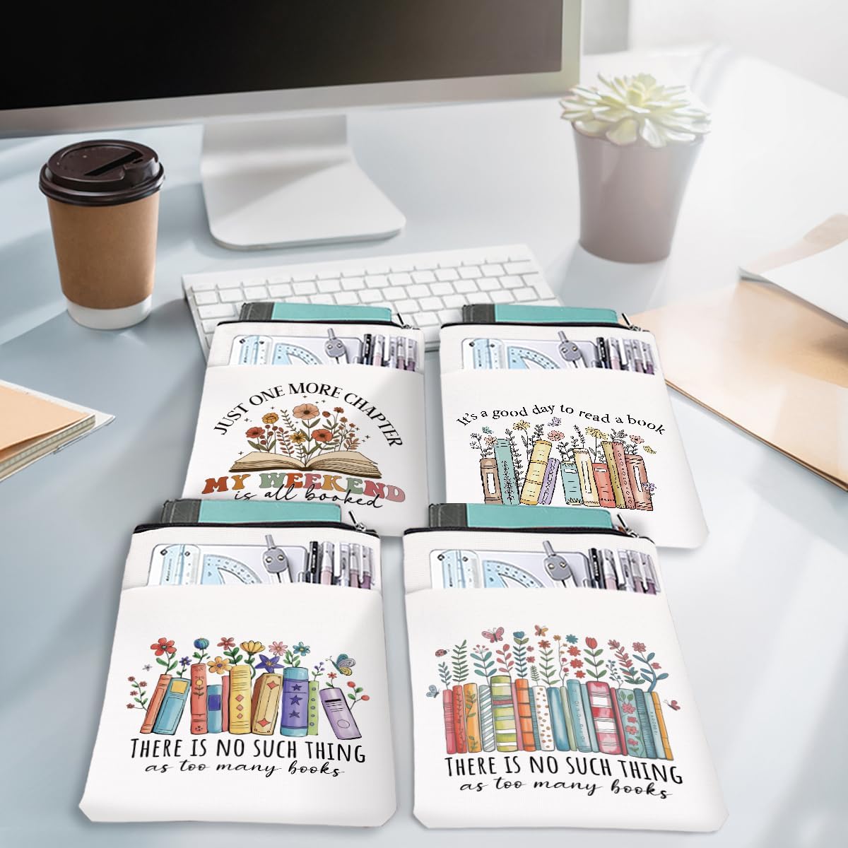 Book Lovers Gifts，Bookish Gifts Book Sleeve Books 4Pcs Pouch Protector with Zipper, Reading Accessories, Birthday Friendship Appreciation Gift for Women Bookworm Reader Friend Teacher Librarian