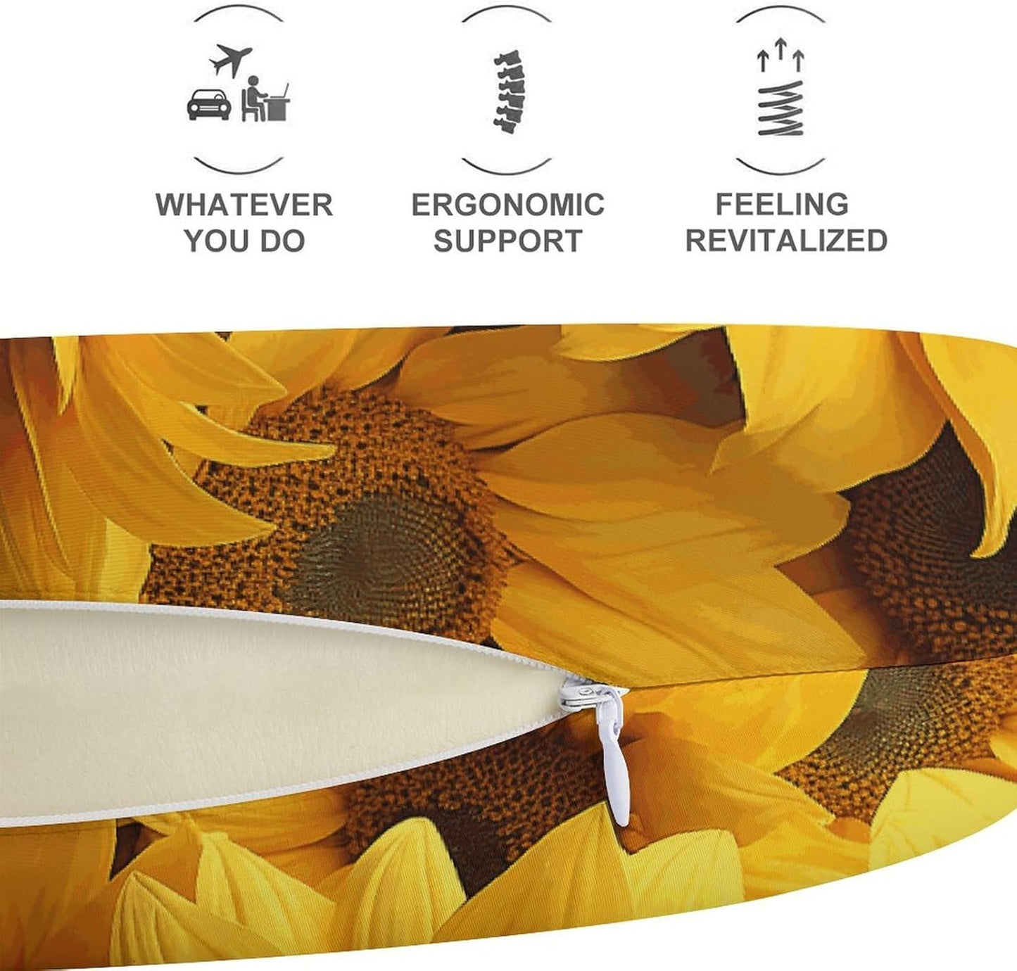 Many Sunflowers Neck Pillow Memory Foam U Shaped Pillows Portable Pillows for Shoulder Travel Head Support Pillow with Concealed Zipper for Airplane Car Home Office