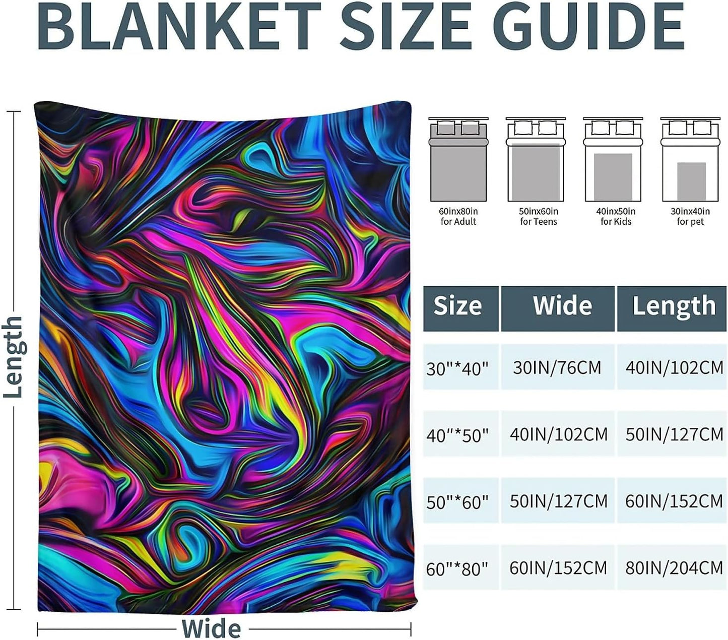 Colorful Fleece Throw Blanket 40 x 50 inches for Couch Sofa Bed,Super Soft Cozy Plush Microfiber Flannel Blanket Lightweight for Women, Men and Kids