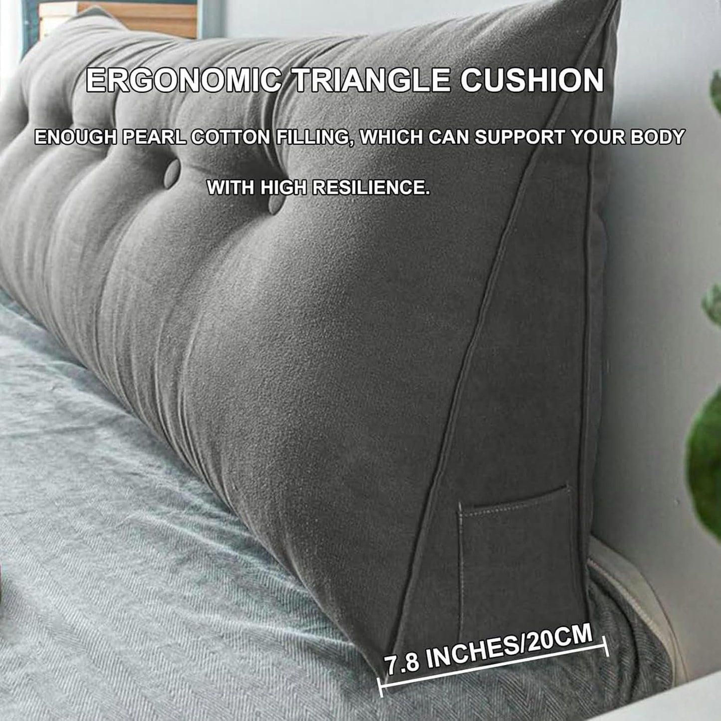 Triangular Headboard Pillow, Large Wedge Reading Pillow Back Positioning Support Long Cushion, Bed Back Support Rectangular Pillow for Reading and Playing in Bed Sofa Bed Backrest