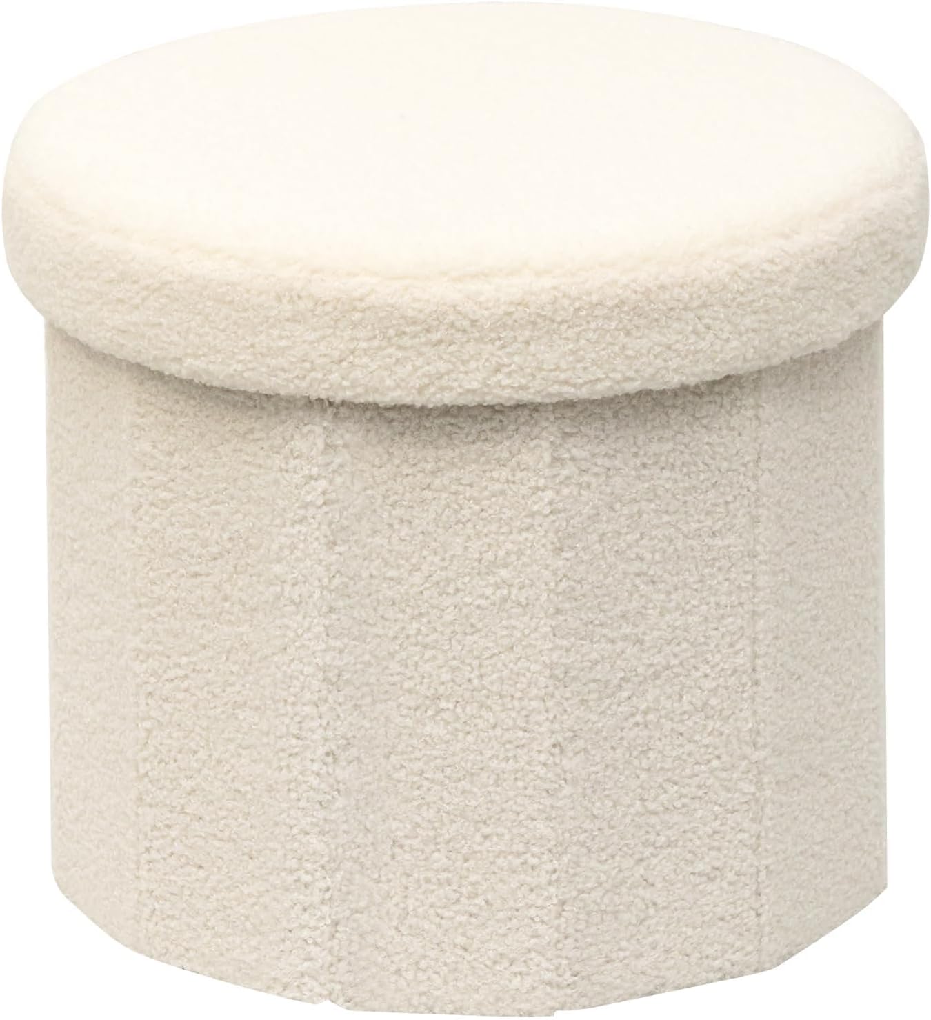 B FSOBEIIALEO Storage Ottoman Cube, Round Ottomans with Storage Foot Stool Footrest for Lving Room, Boucle Ottoman Seat for Dorm Room,Faux Teddy Fur, White 15"x15"x13.19"