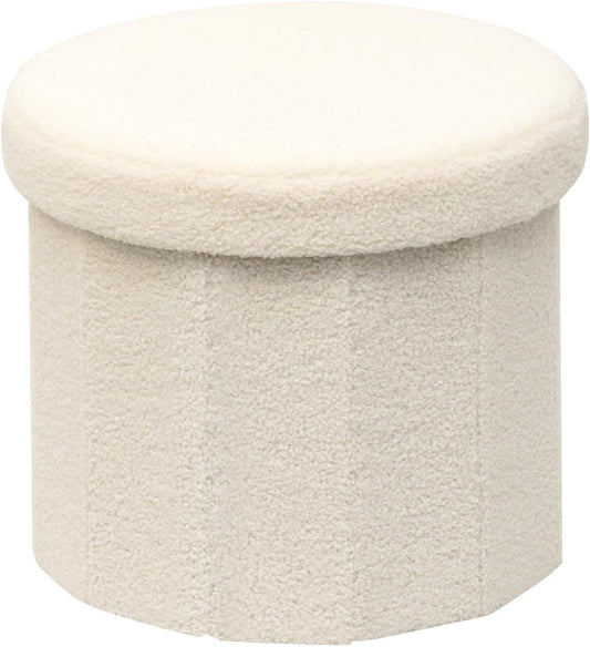 B FSOBEIIALEO Storage Ottoman Cube, Round Ottomans with Storage Foot Stool Footrest for Lving Room, Boucle Ottoman Seat for Dorm Room,Faux Teddy Fur, White 15"x15"x13.19"