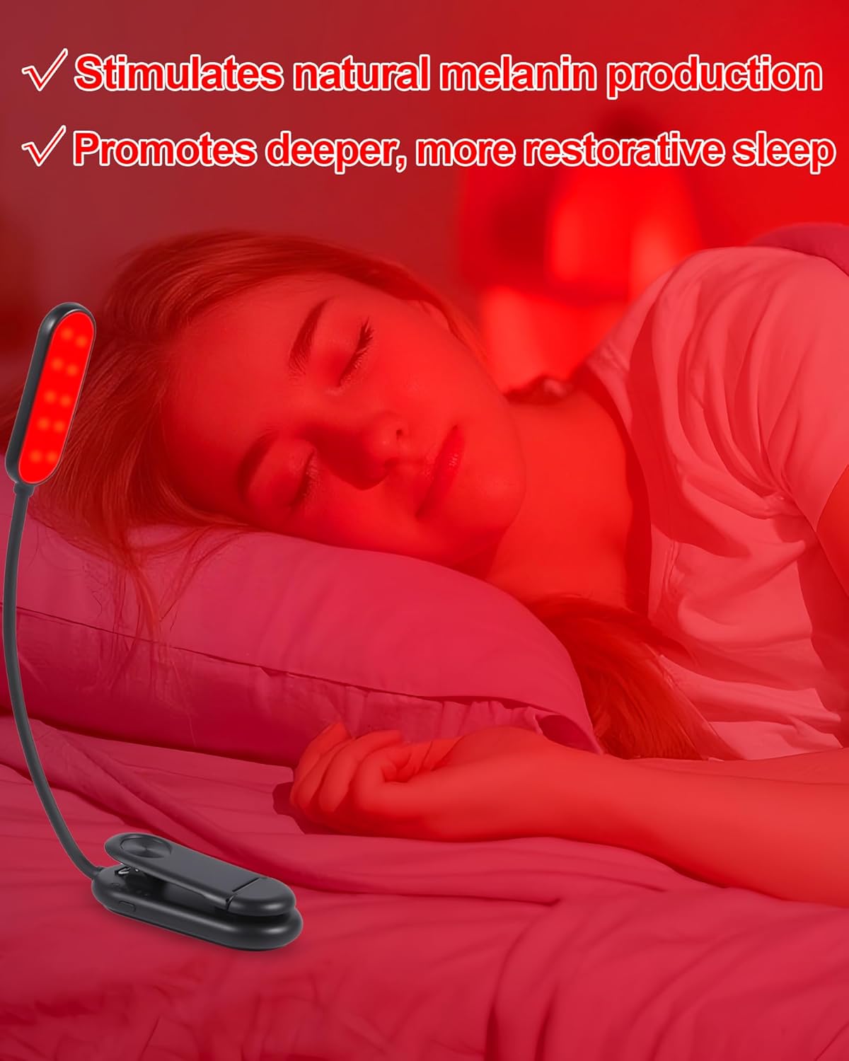 670nm Red Book Light [1 Pack] - Zero Blue Light, Rechargeable Clip On Red Reading Light Lamp for Reading at Night - Poratble Dimmable LED Book Lamp, Gift for Lovers Travel Studying Nursing