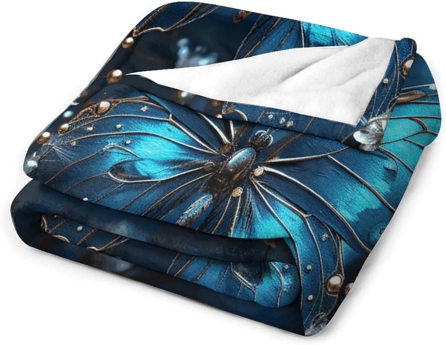Blue Butterfly and Moon Throw Blanket for Couch Super Soft Warm Lightweight Throw Blankets Cozy Flannel Bed Blanket Cute Decorative Blankets for All Seasons Home Decor Gift 30"*40"（76 * 100cm）