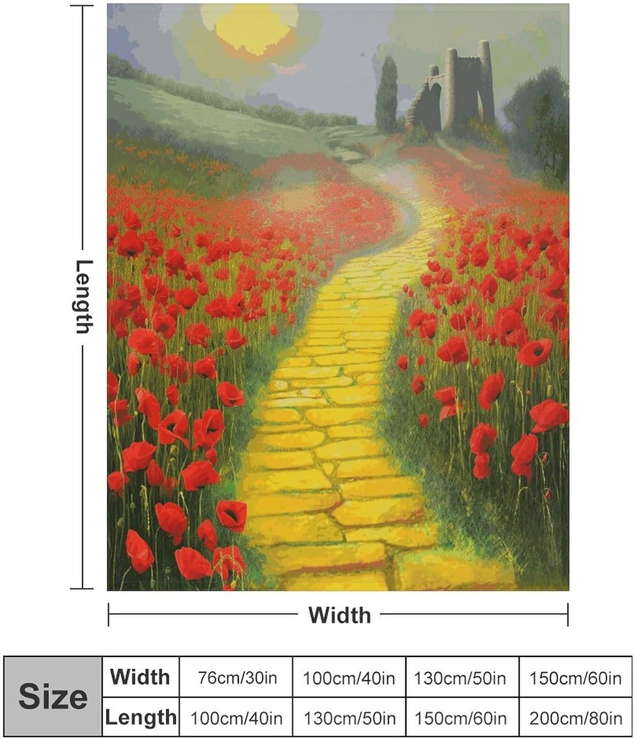 Poppies Field Yellow Brick Road Blanket Super Soft Lightweight Throw Blanket Cute Cozy Warm Bed Blanket Decorative Fuzzy Blanket All-Season Home Decor Gift for Sofa Couch Living Room 60"*80"（150*200cm