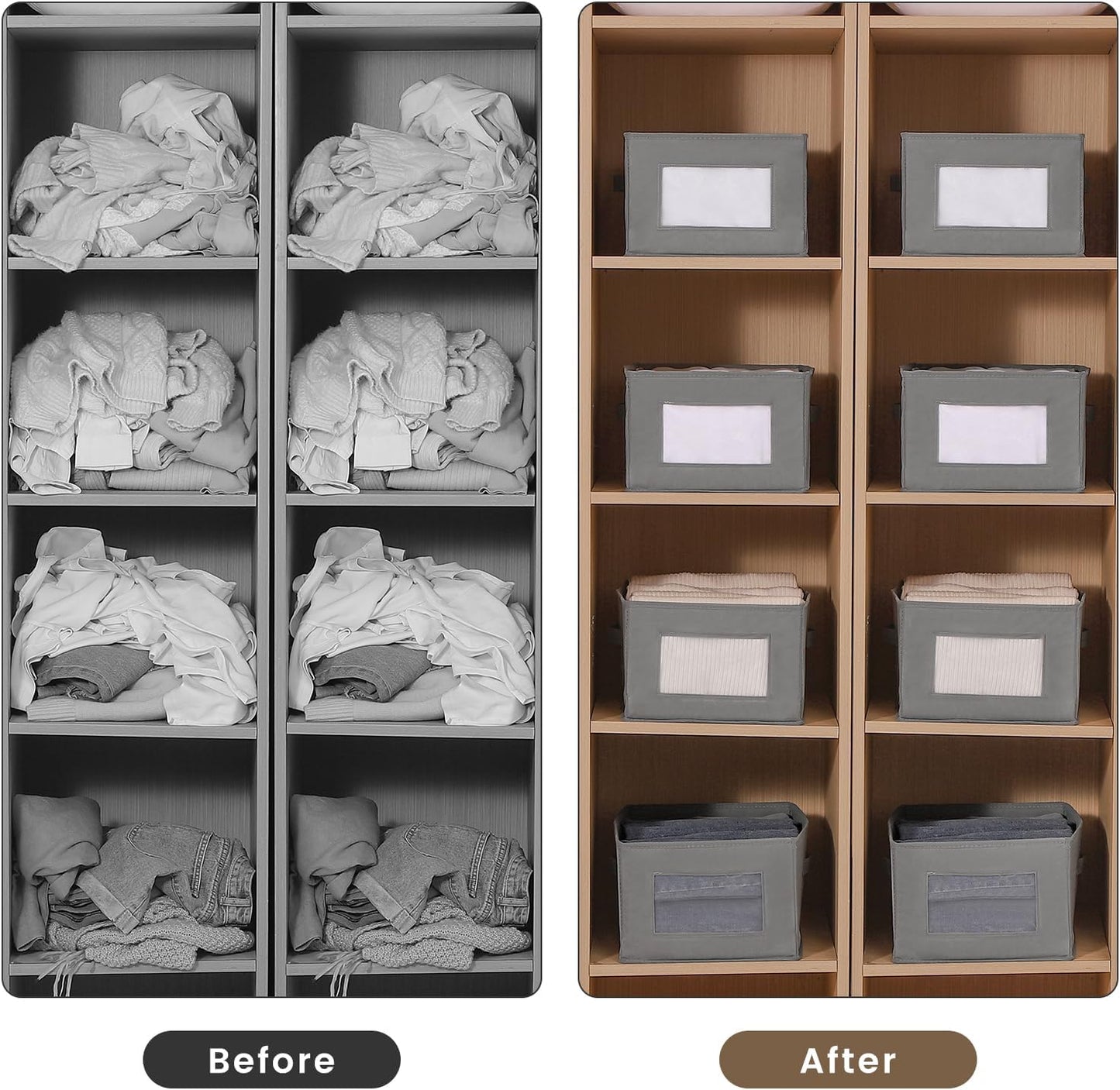 4 Packs Linen Storage Bins with Clear Window, Closet Organizers and Storage Containers with Handle, Large Storage Box Basket for Clothing, Jeans, Toys, Books, Shelves(18.50x11.02x7.87in.)