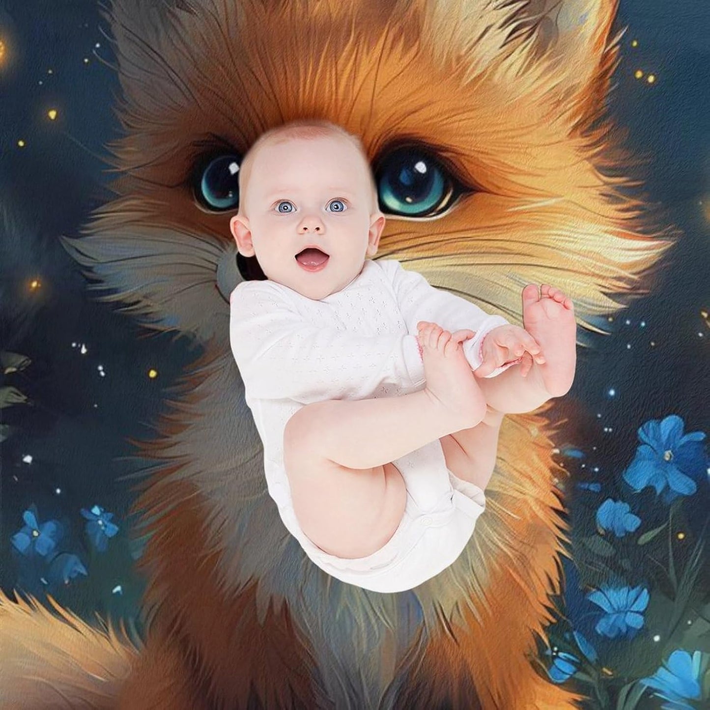 Fox Flowers Throw Blanket for Couch Bed Plush Cozy Fuzzy Flannel Blanket for All Season 40"x50"