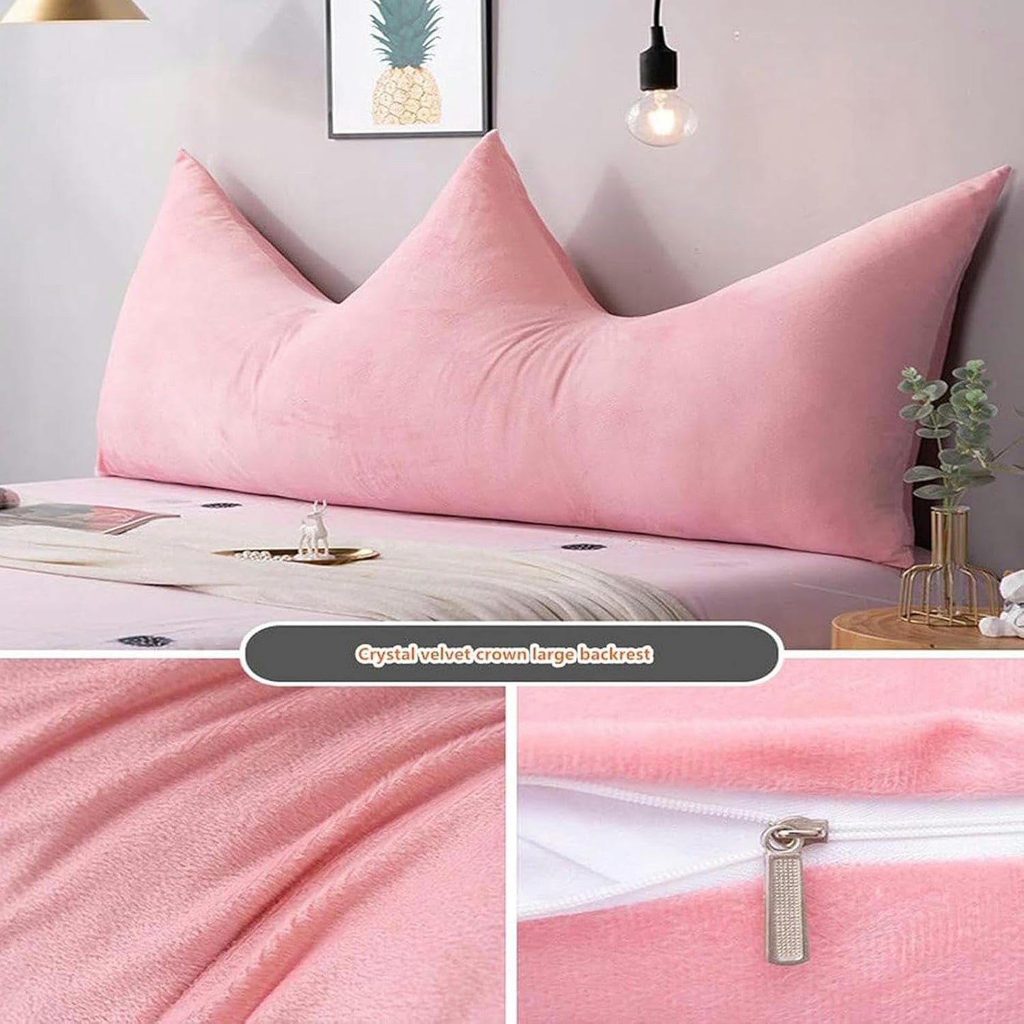 Crown Back Rest Reading Pillow for Bed, King/Queen/Twin Size Wedge Bed Pillow, Triangular Headboard Backrest Cushion Velvet Bolster Cushion for Twin Full Daybed Bed